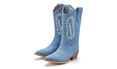 Cowboy Boots, Cowboy Stiefelette, Western Stiefelette, Ankleboots im Denim-Look