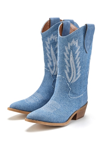 Cowboy Boots, Cowboy Stiefelette, Western Stiefelette, Ankleboots im Denim-Look