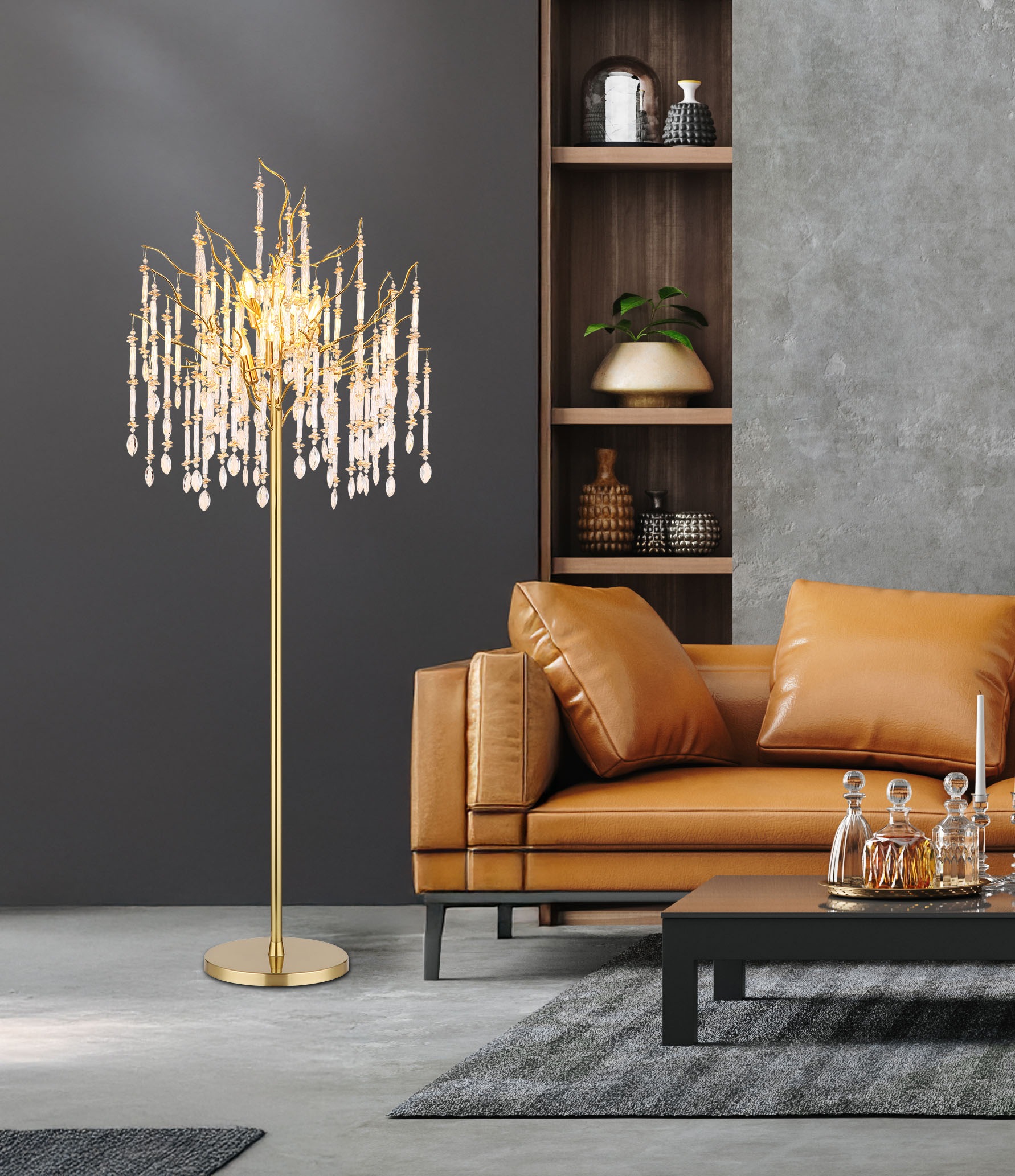 GLOBO LIGHTING Stehlampe »GLORIA« E14 1 Stk. Stehlampe in Gold matt mit warmem Kristalllicht