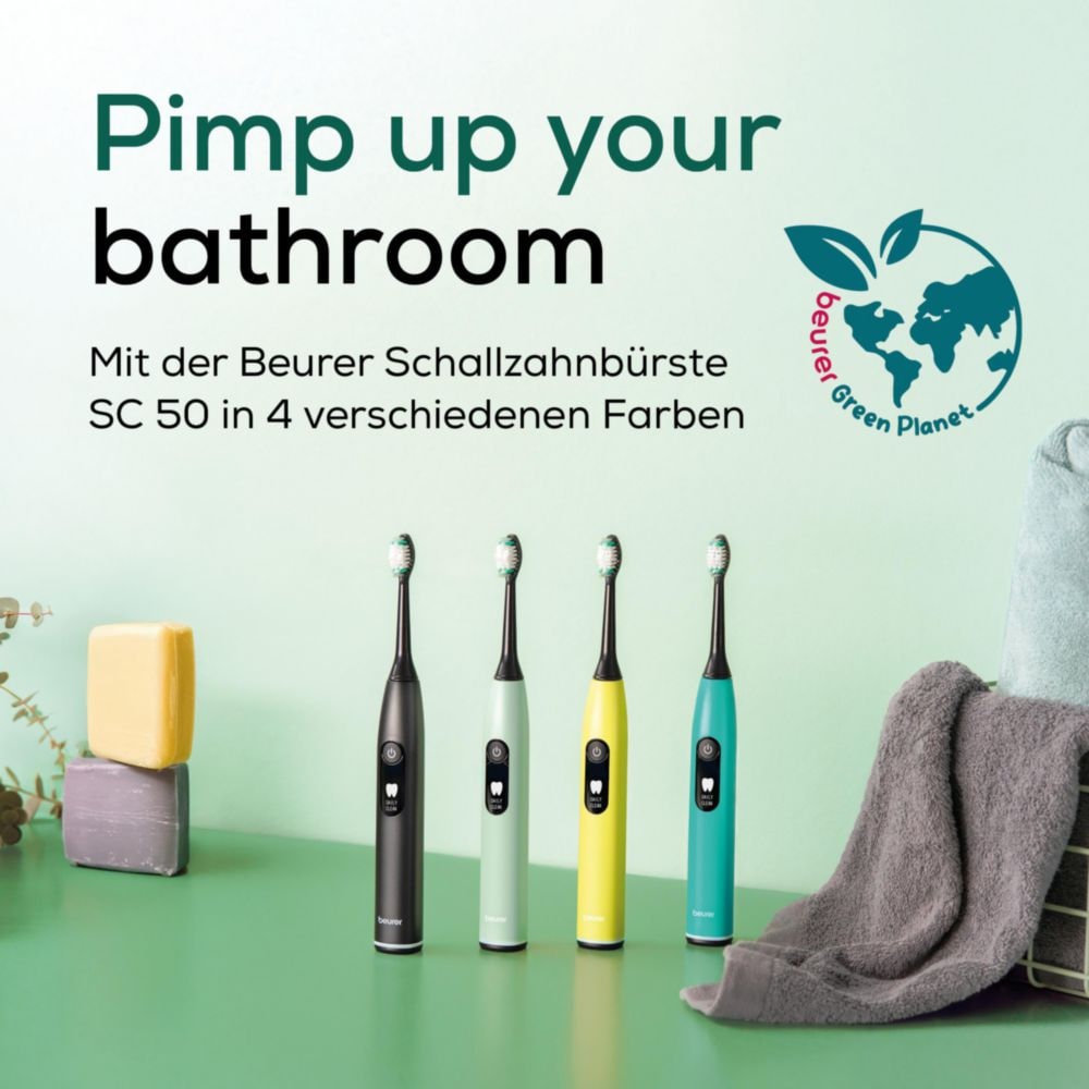 BEURER Elektrische Zahnbürste »SC 50«, 2 St. Aufsteckbürsten, Mit Andrucksensor, 80.000 Schwingungen/Min und 2-Minuten Timer