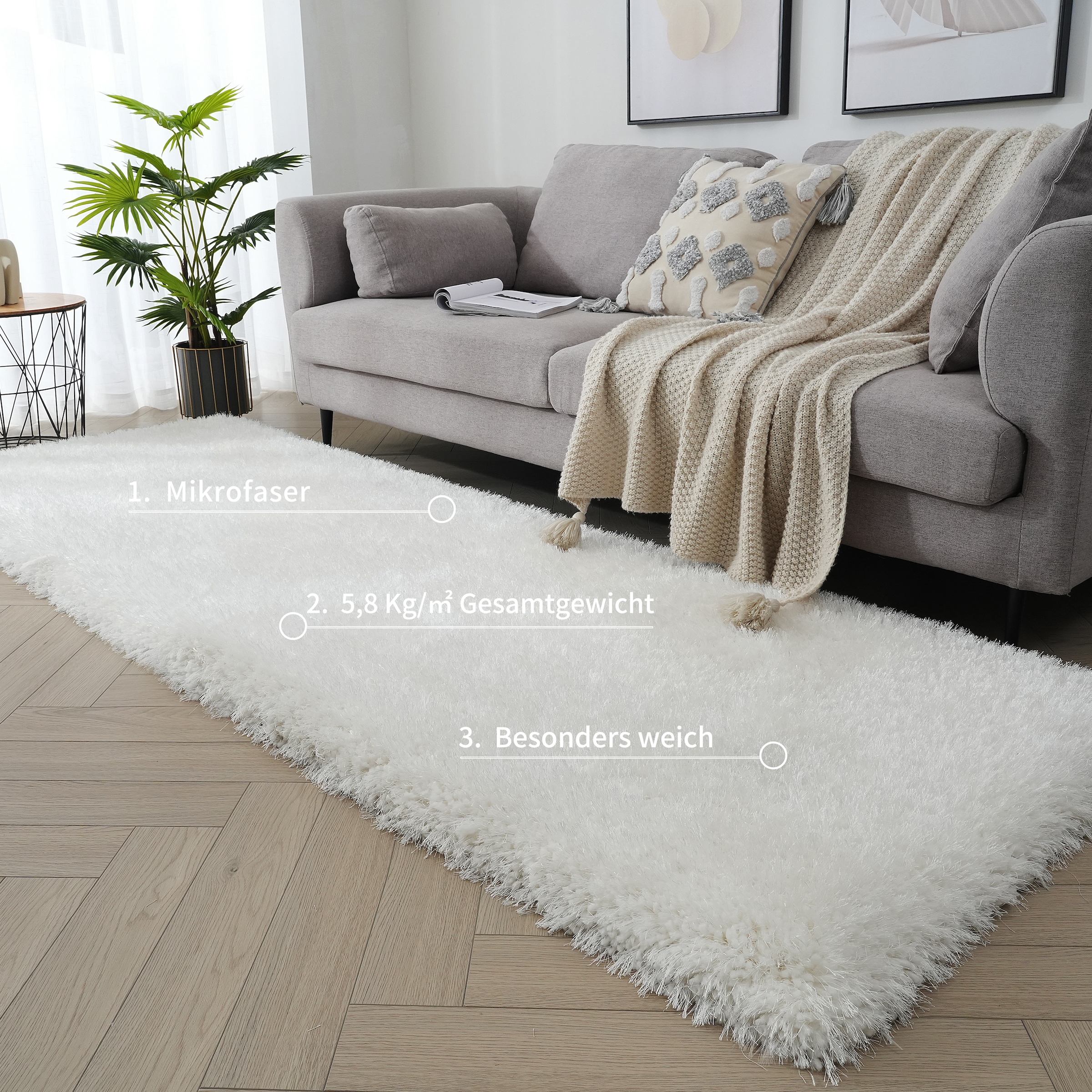 Guido Maria Kretschmer Home&Living Hochflor-Läufer »Micro exclusiv Teppich, sehr hoher Flor, weich durch Mikrofaser«, rechteckig, 78 mm Höhe, weich, Microfaser, unifarben, Schlafzimmer, Wohnzimmer, Esszimmer