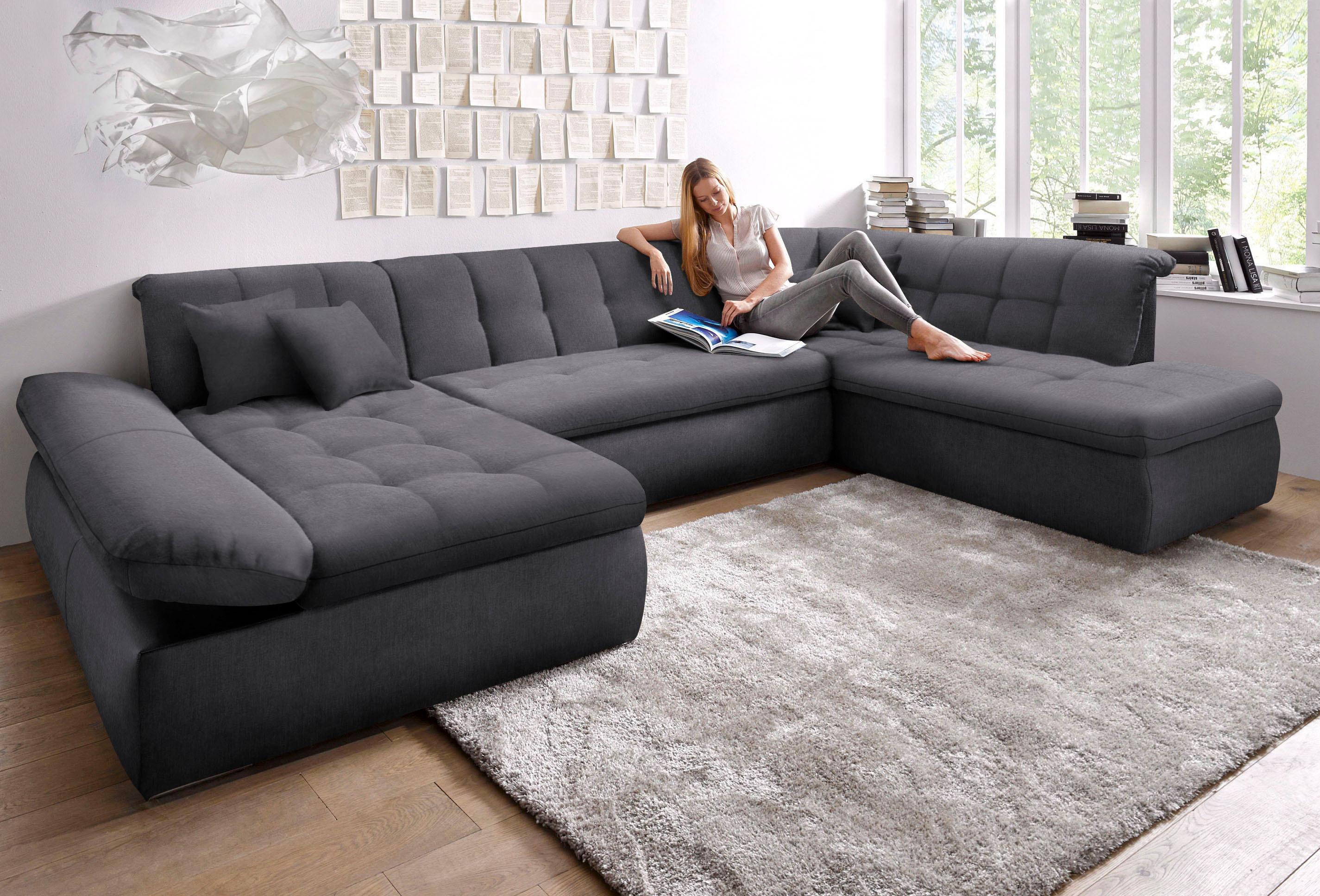 DOMO collection Wohnlandschaft "NMORIC im XXL-Format, 353x216x80 cm, inkl. Zierkissen U-Form" wahlweise mit Bettfunktion und Armlehnenverstellung