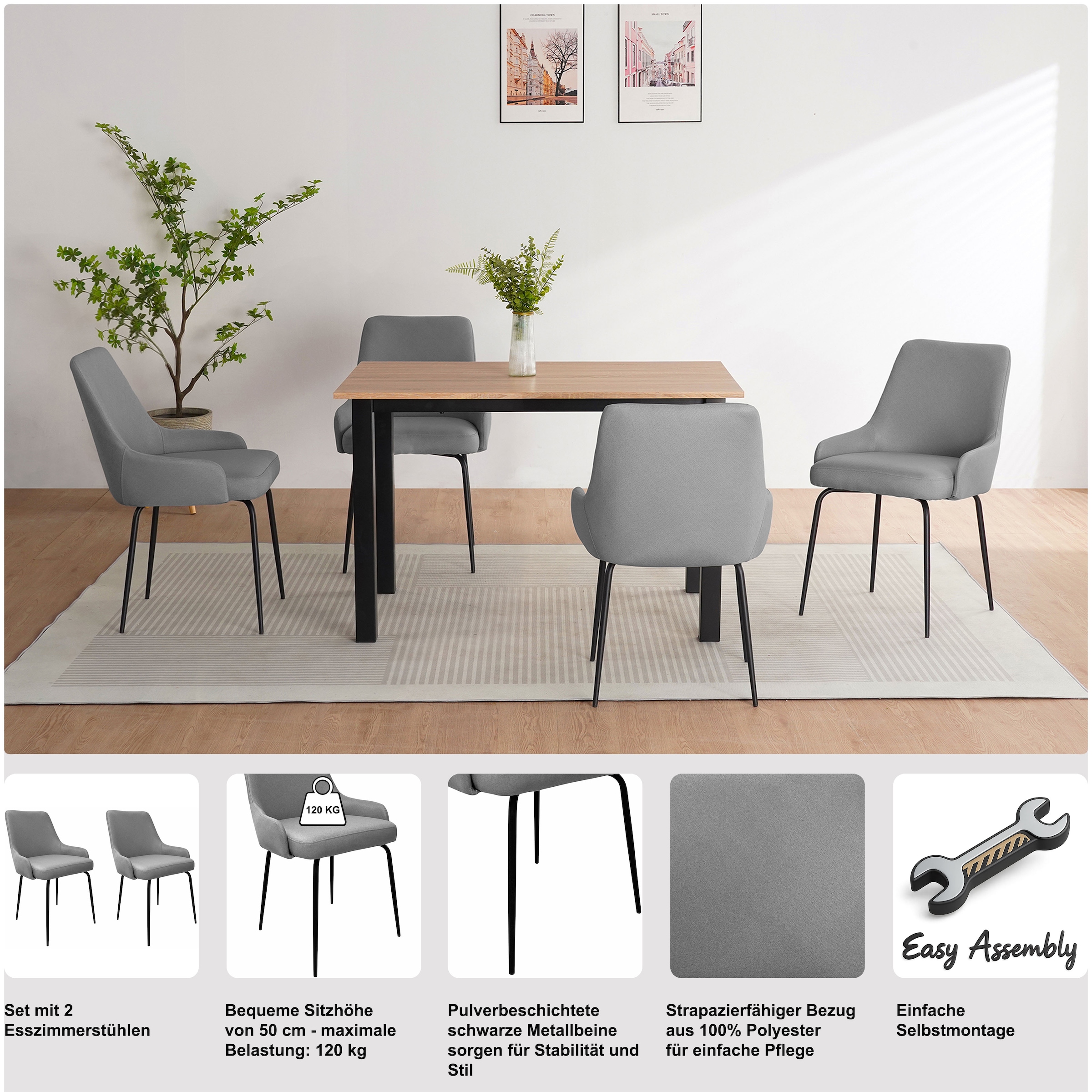 OTTO home Esszimmerstuhl »Cillian« (Set) 2 Stk.pflegeleichter Webstoff, schwarze Metallbeine, Sitzbreite 46 cm