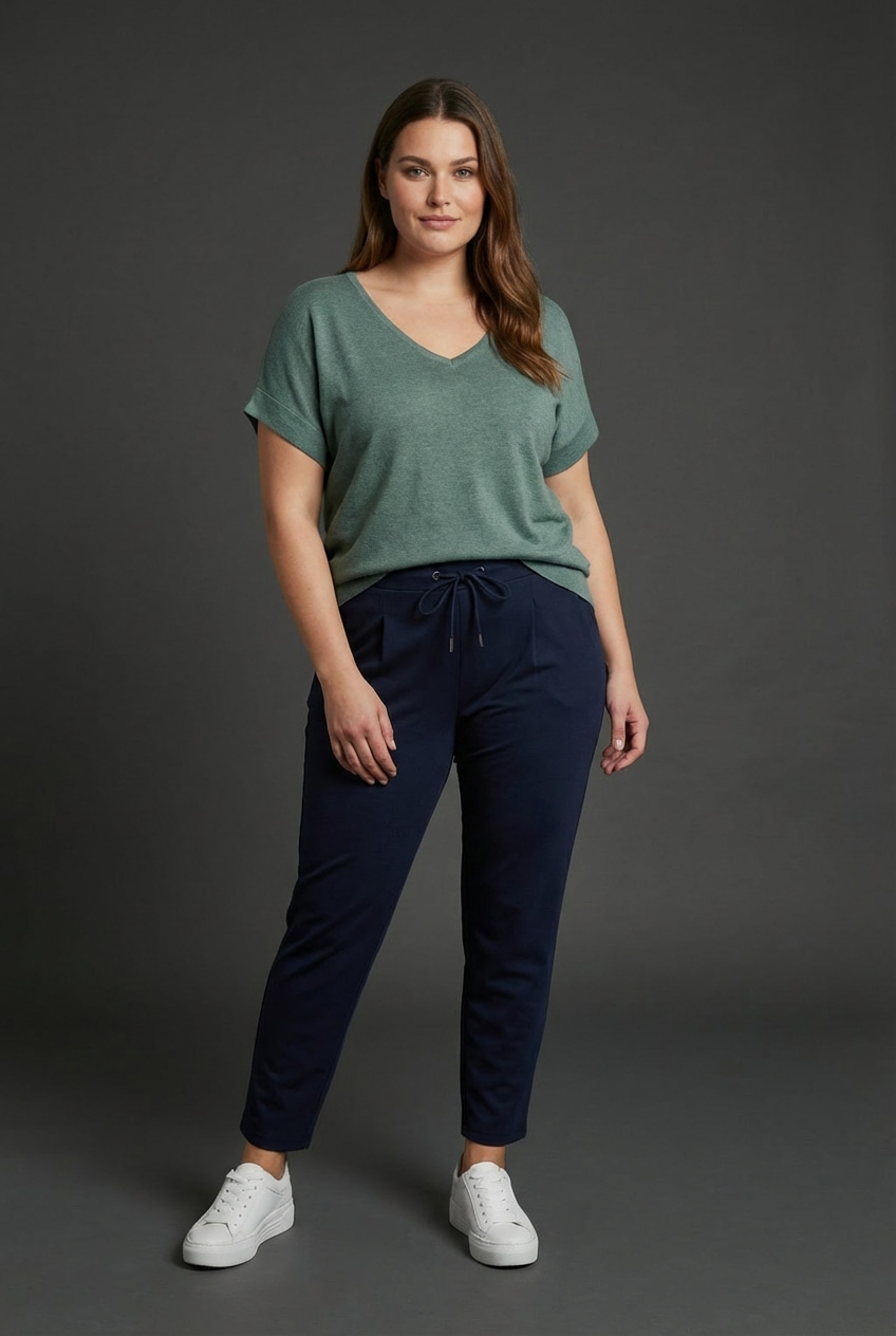 Laura Scott CURVE V-Ausschnitt-Pullover »in Shirt-Form für den Sommer« sommerlicher Feinstrick mit figurschmeichelnder Passform