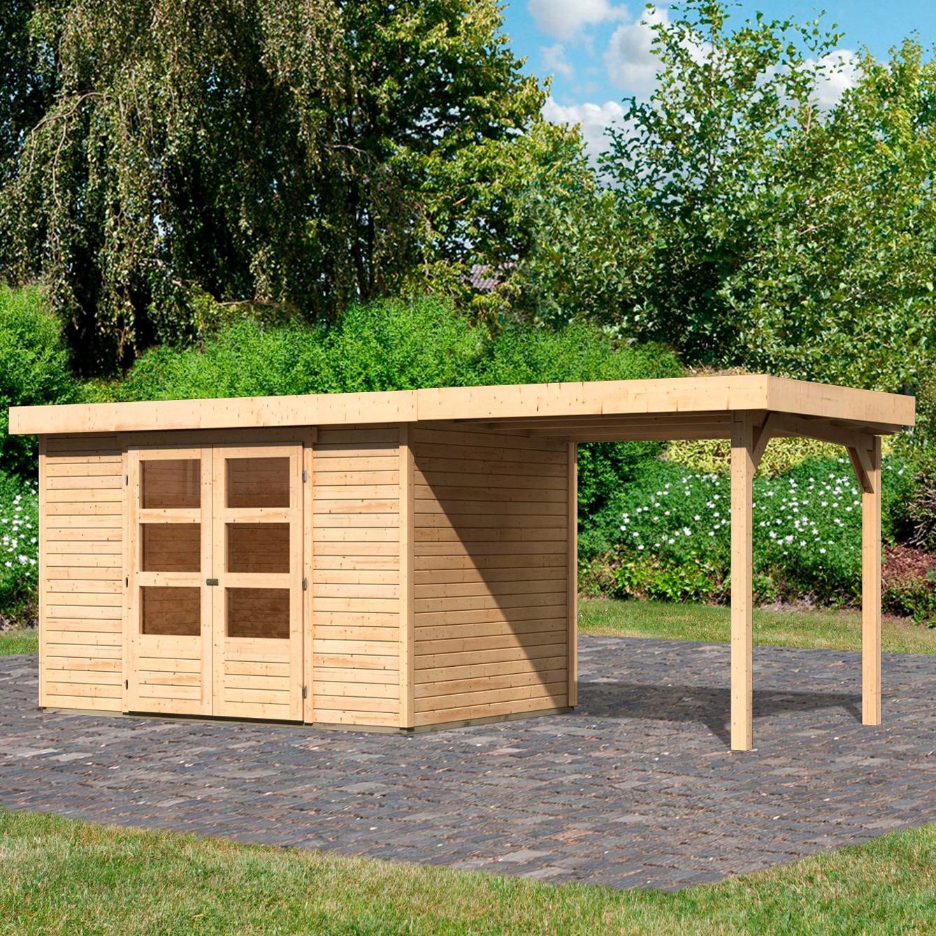 Karibu Gartenhaus "Arnis" mit Anbaudach 2,40 cm Breite günstig online kaufen