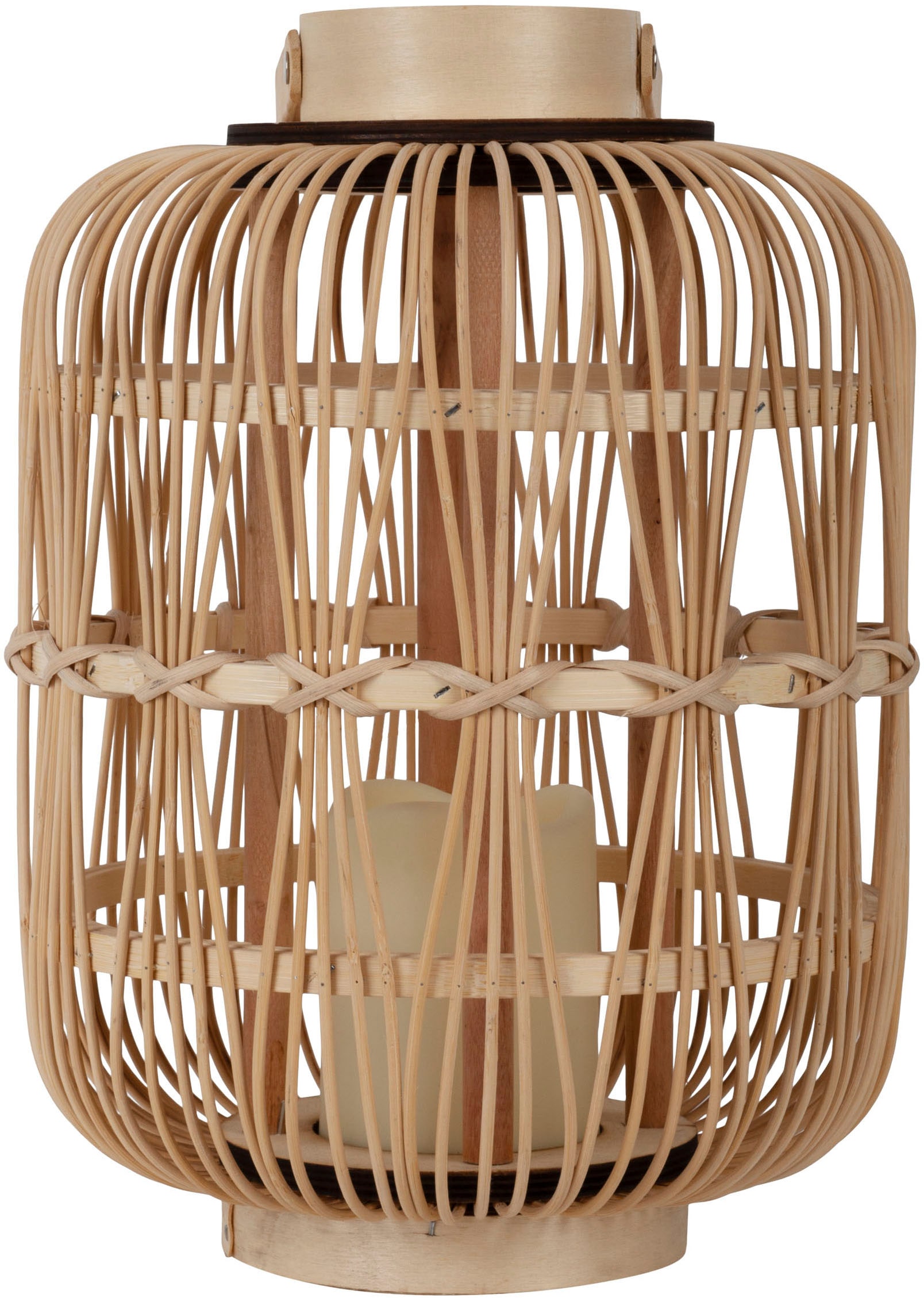 näve LED Dekolicht »Korbinian«, 1 flammig, Rattankorb natur mit Griff inkl. 1x LED-Kerze warmweiß, Timer, IP20