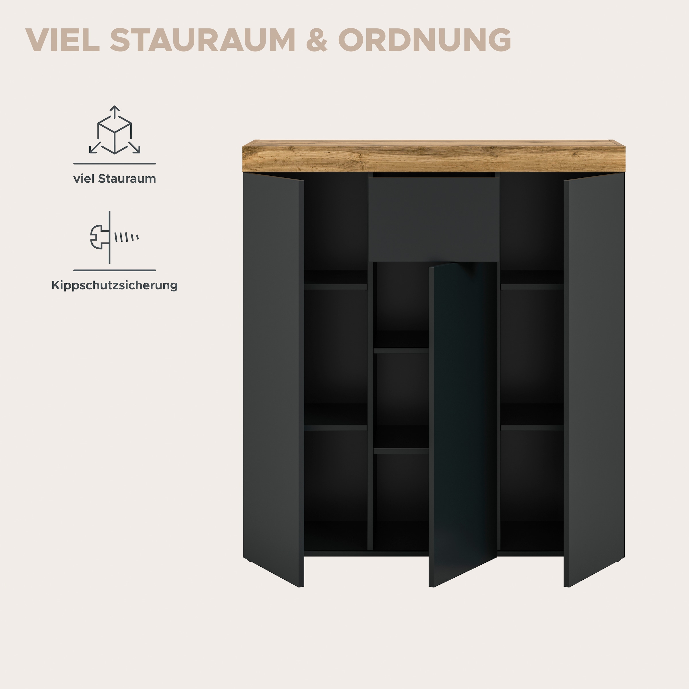 OTTO home Highboard »MAMBO, TOPSELLER!, Breite 105cm, 3 Türen, 1 Schubkasten, 9 Fächer« 1 Stk. tlg. Kommode, Sideboard, Wohnzimmer, Schlafzimmer