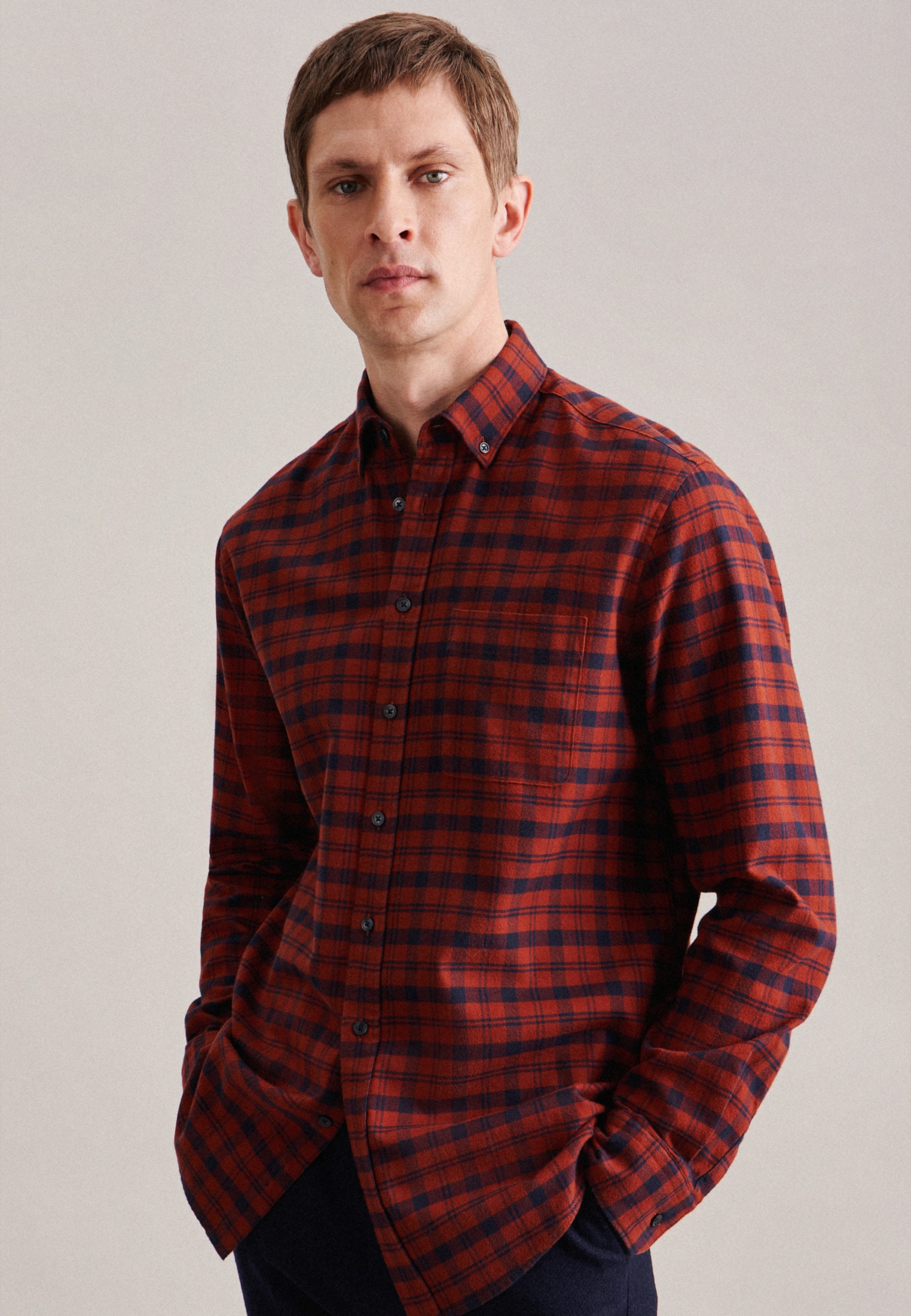 seidensticker Businesshemd »Schwarze Rose«, Regular Langarm Button-Down-Kragen Karo