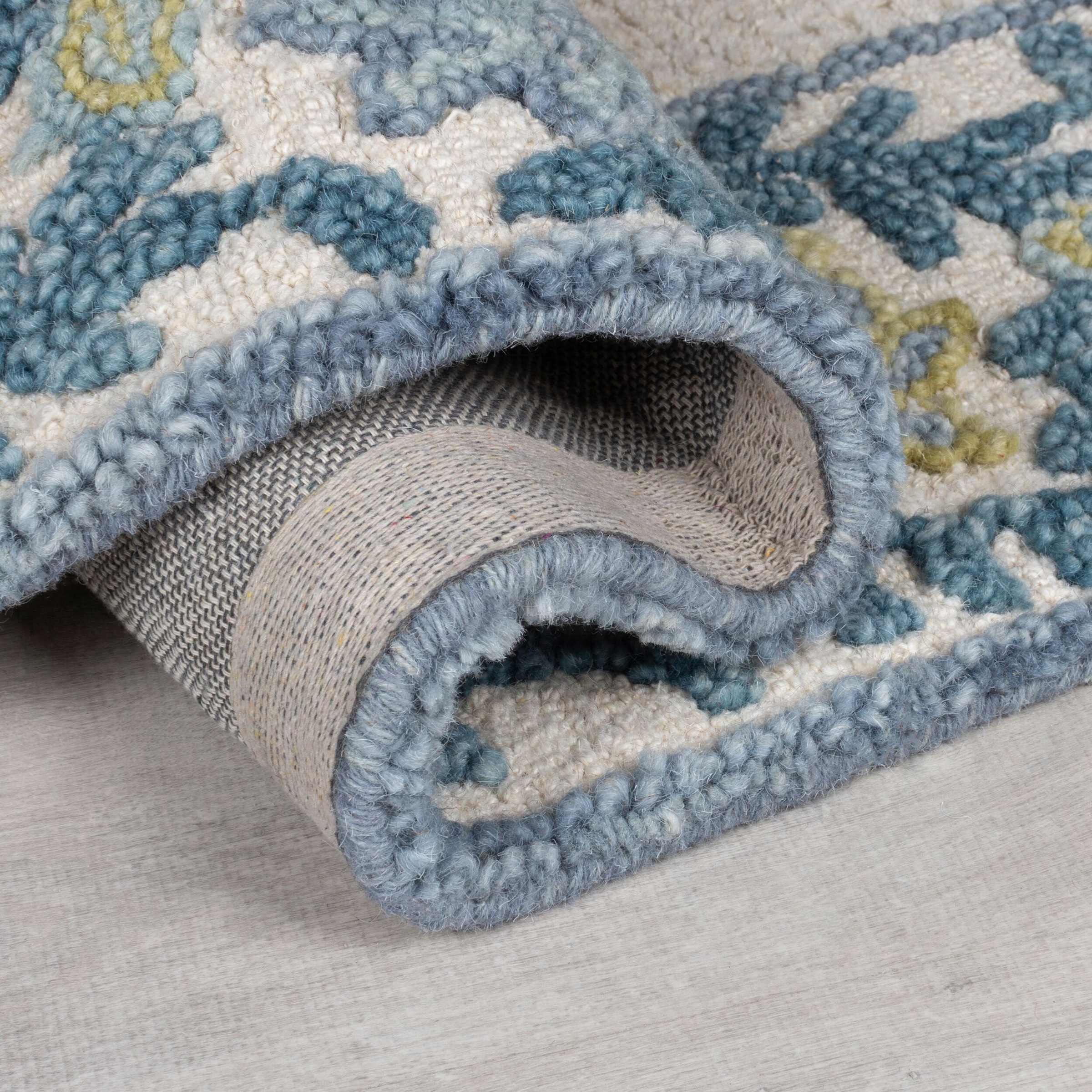 Wollteppich FLAIR RUGS "MYLA FLORAL FRAME", blau, B:120cm H:8mm L:170cm, Baumwolle, Wolle, Teppiche, mit floralem Rahmen 2