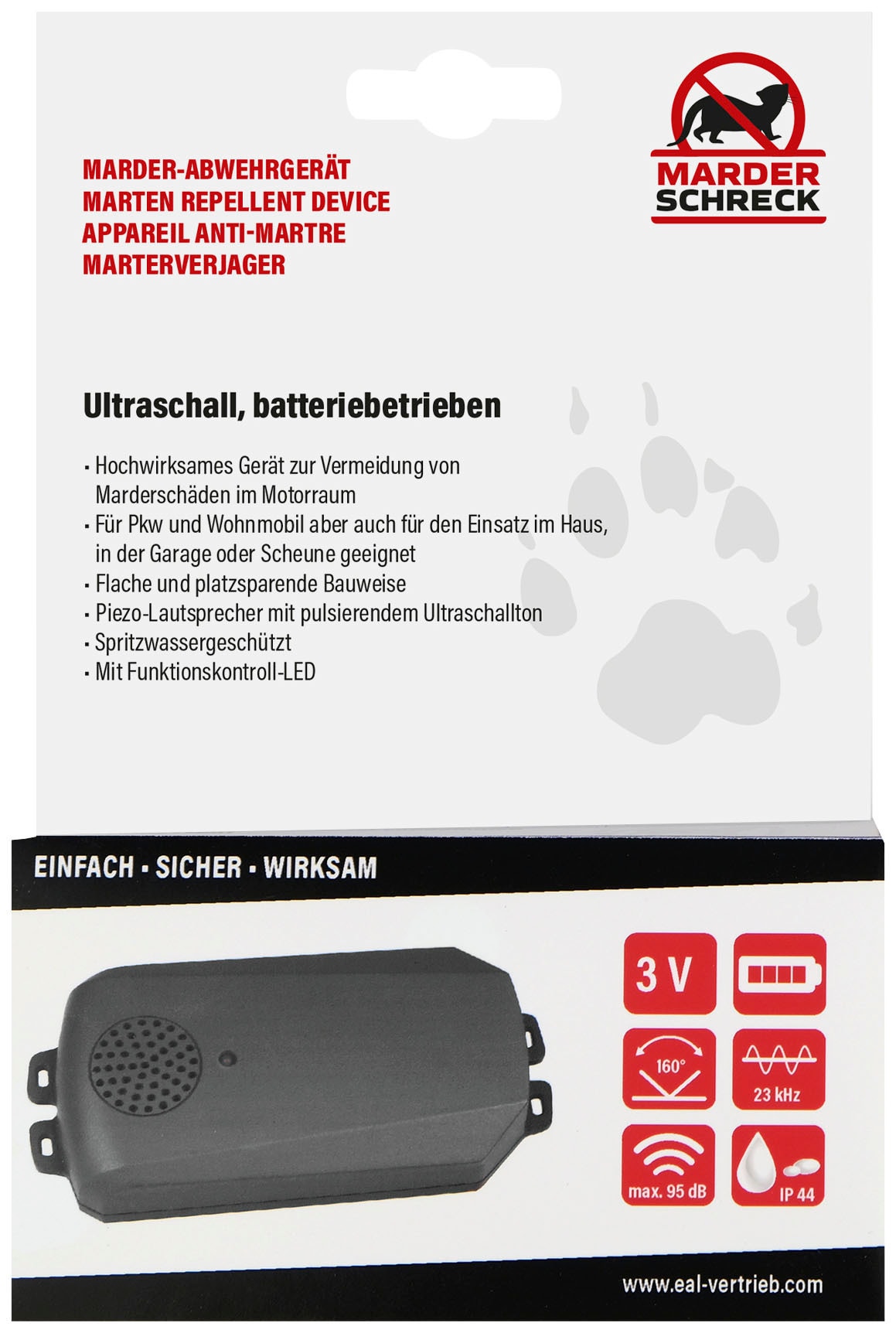 EUFAB Ultraschall-Tierabwehr, gegen Marder, für PKW und Wohnmobil