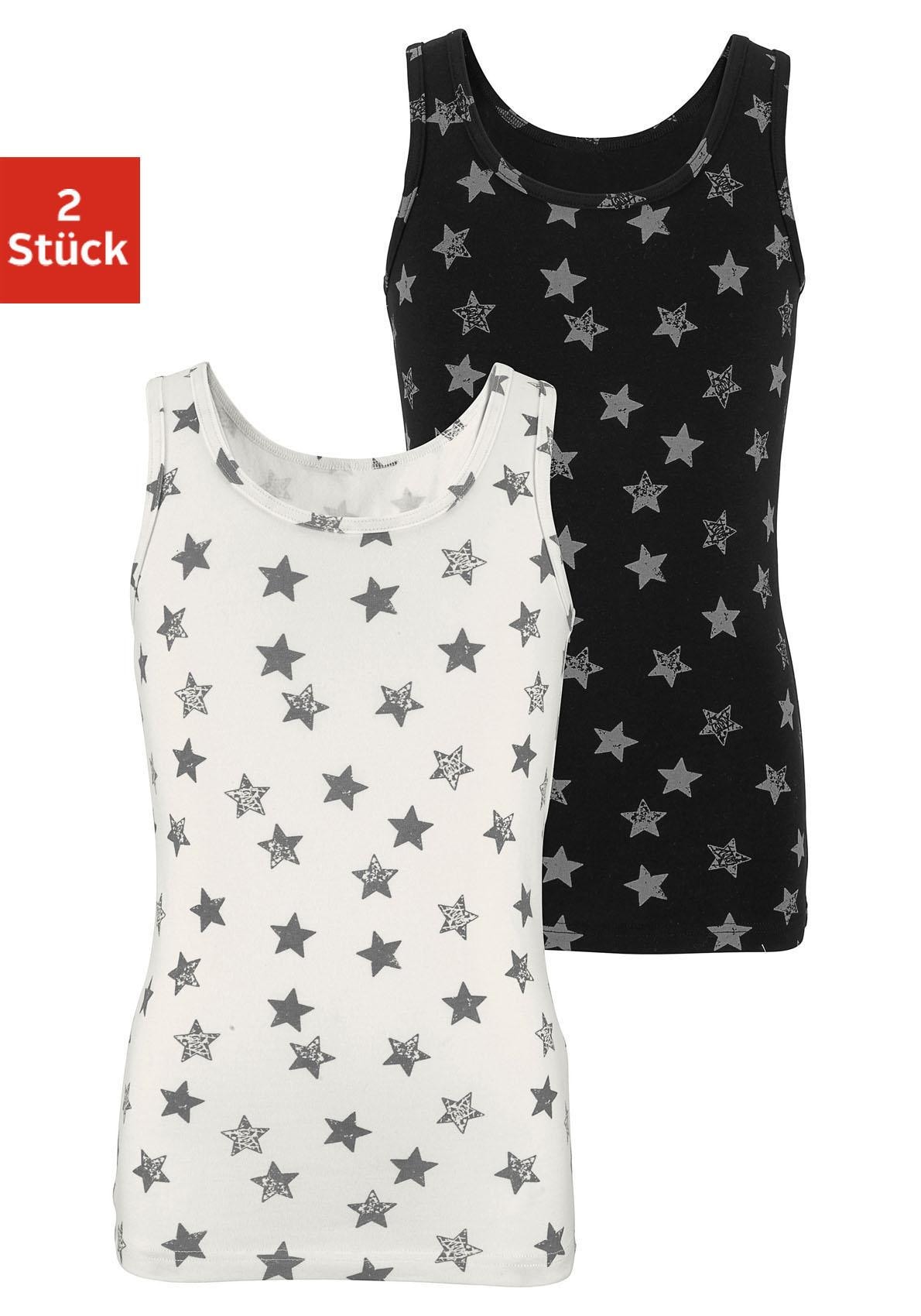Vivance Unterhemd Packung, 2 Stk. Tanktop, mit Sternendruck, tiefer Rundhals