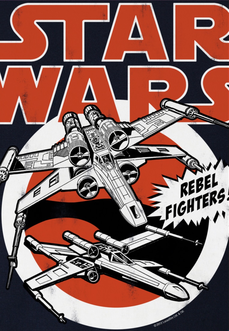 LOGOSHIRT T-Shirt »X-Wings - Krieg der Sterne - Star Wars«, mit auffälligem Retro-Frontprint