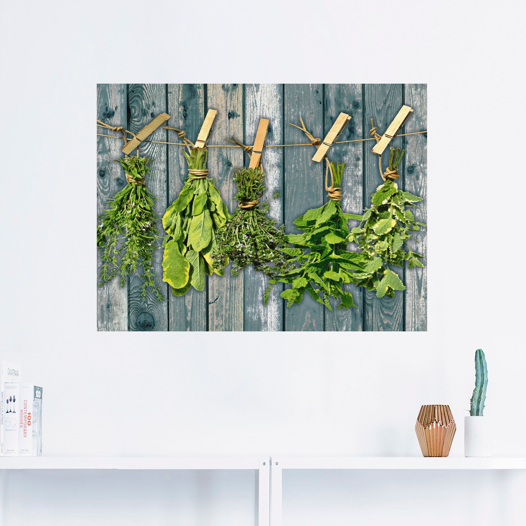 Artland Wandbild »Kräuter mit Holzoptik«, Pflanzen, (1 St.), als Alubild, Outdoorbild, Leinwandbild, Wandaufkleber, versch. Größen