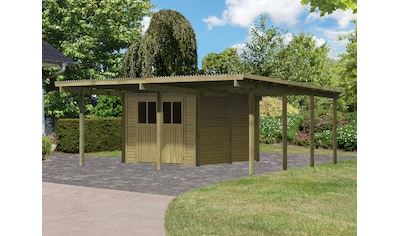 Doppelcarport »Eco 2«, Holz, 250 cm, braun, mit Geräteraum