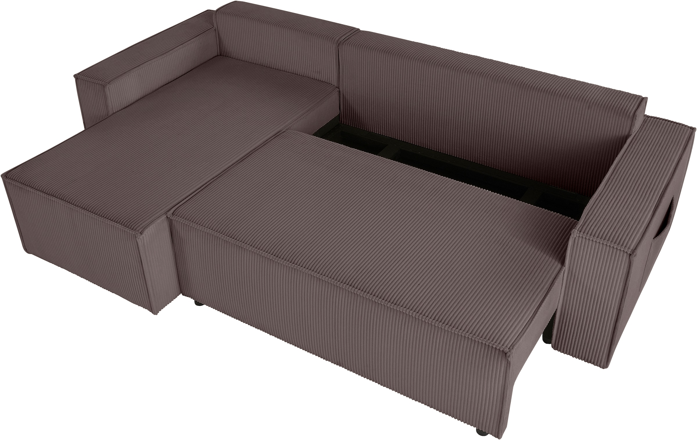 OTTO home Ecksofa »CASSI, 241cm, L-Form, Schlafsofa, Dauerschläfer, Boxspringfederung«, Schlaffunktion (133/200),Bettkasten, Recamiere links/rechts, Cord