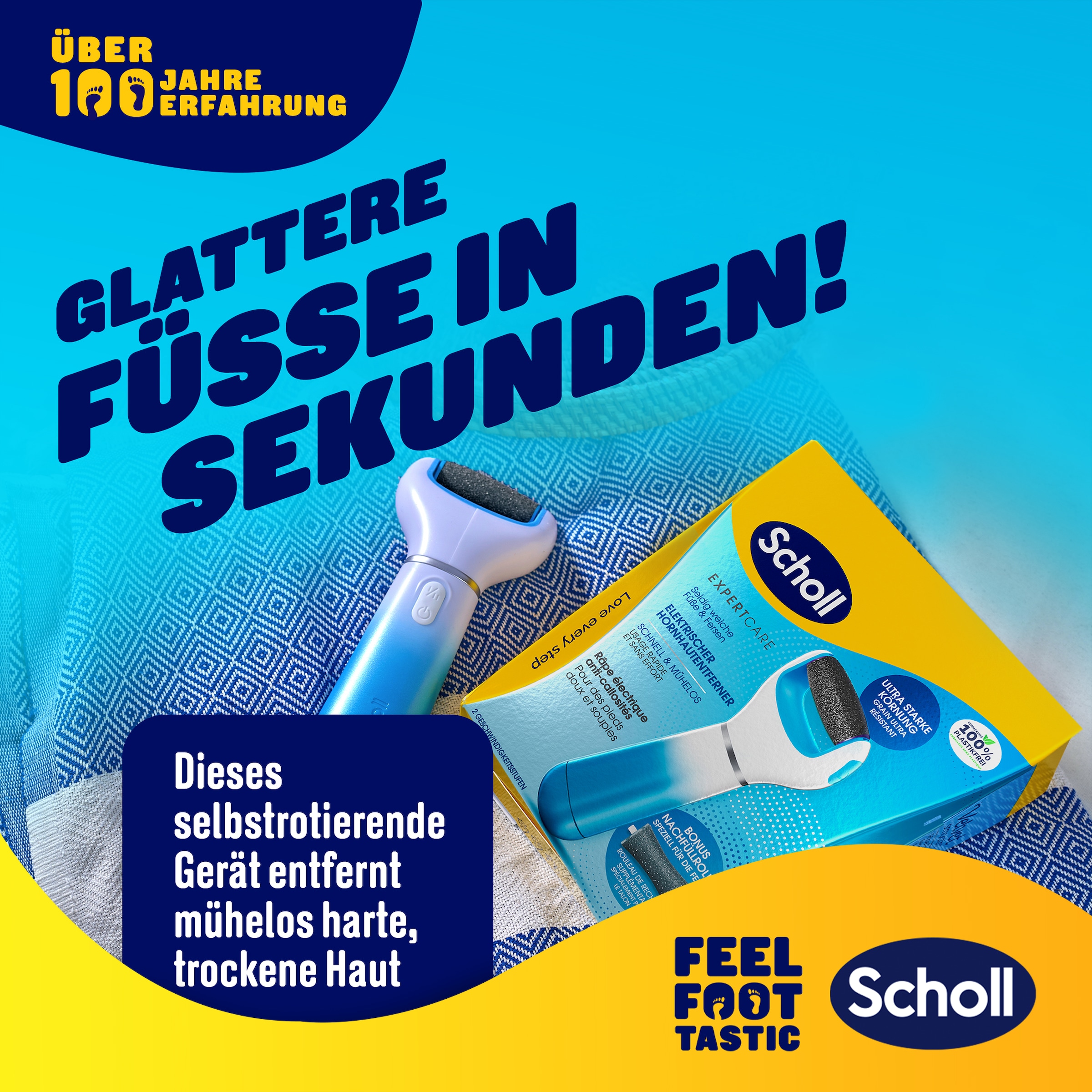 Scholl Elektrischer Hornhautentferner »Expert Care, Hornhaut Entfernung für seidig weiche Füße«, (Packung), mit Meeresmineralien Rolle für präzise Ergebnisse