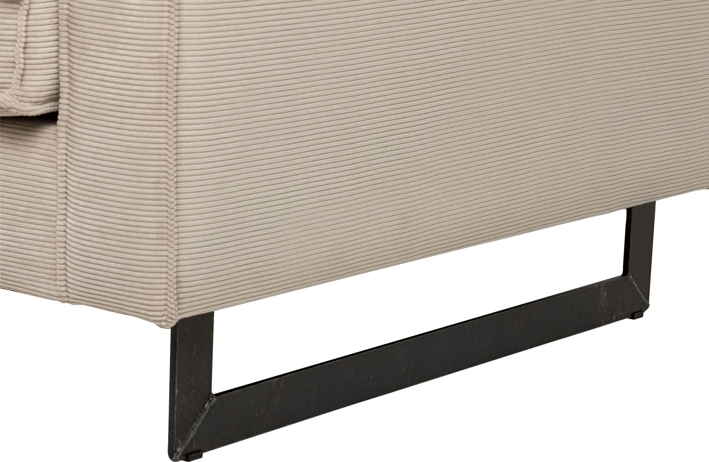 Home affaire Ecksofa »Pinto, 290 cm, Cord, Chenille, Lederoptik, Ottomane links / rechts« mit Keder, schwarze Metallfüße, Wellenunterfederung