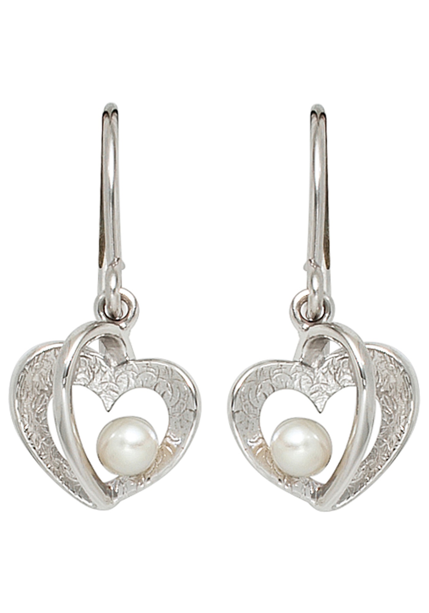 JOBO Perlenohrringe Herz 925 Silber mit Süßwasser-Zuchtperlen