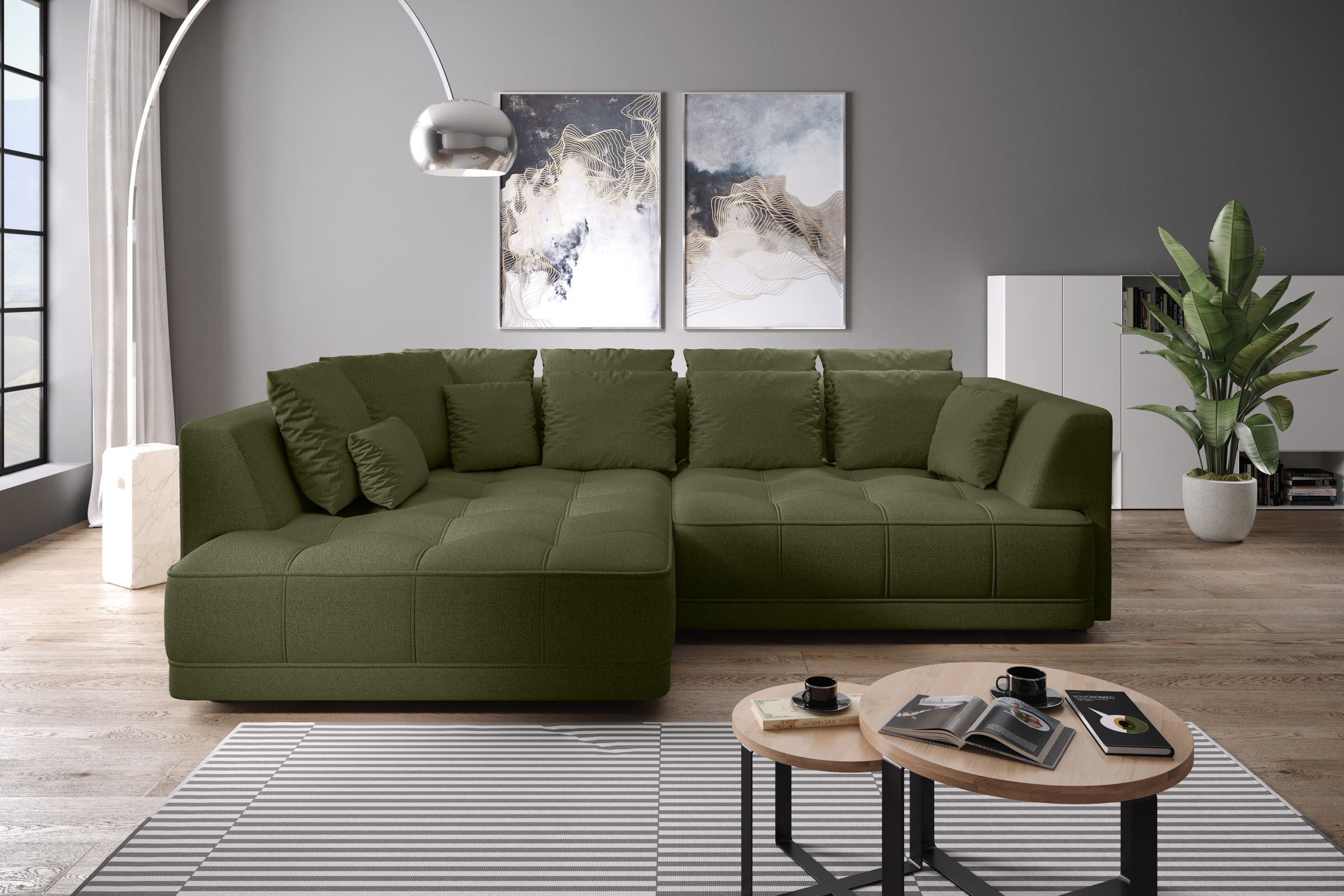 WERK2 Ecksofa "Tiga 207 x 286 cm modern und bequem" Struktur weich, L-Form, elektrische Sitztiefenverstellung