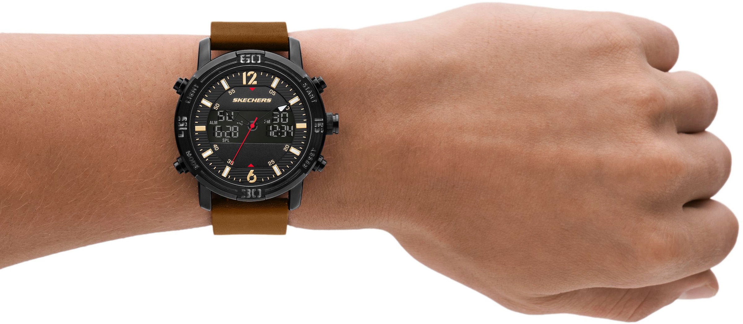 Skechers Chronograph »REDLANDS«, Quarzuhr, Armbanduhr, Herrenuhr, Lederarmband, digital, Stoppfunktion