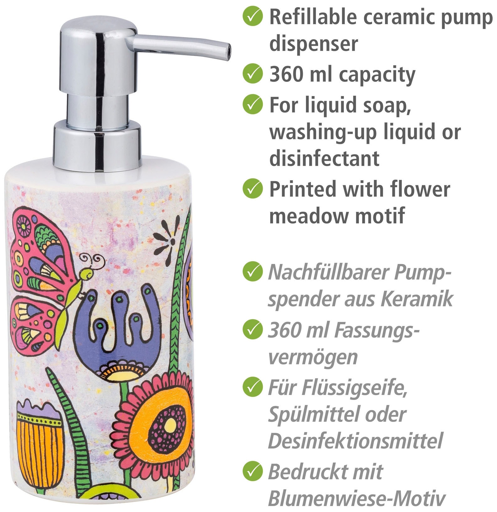 WENKO Seifenspender »Rollin'Art Full Bloom«, aus hochwertiger Keramik