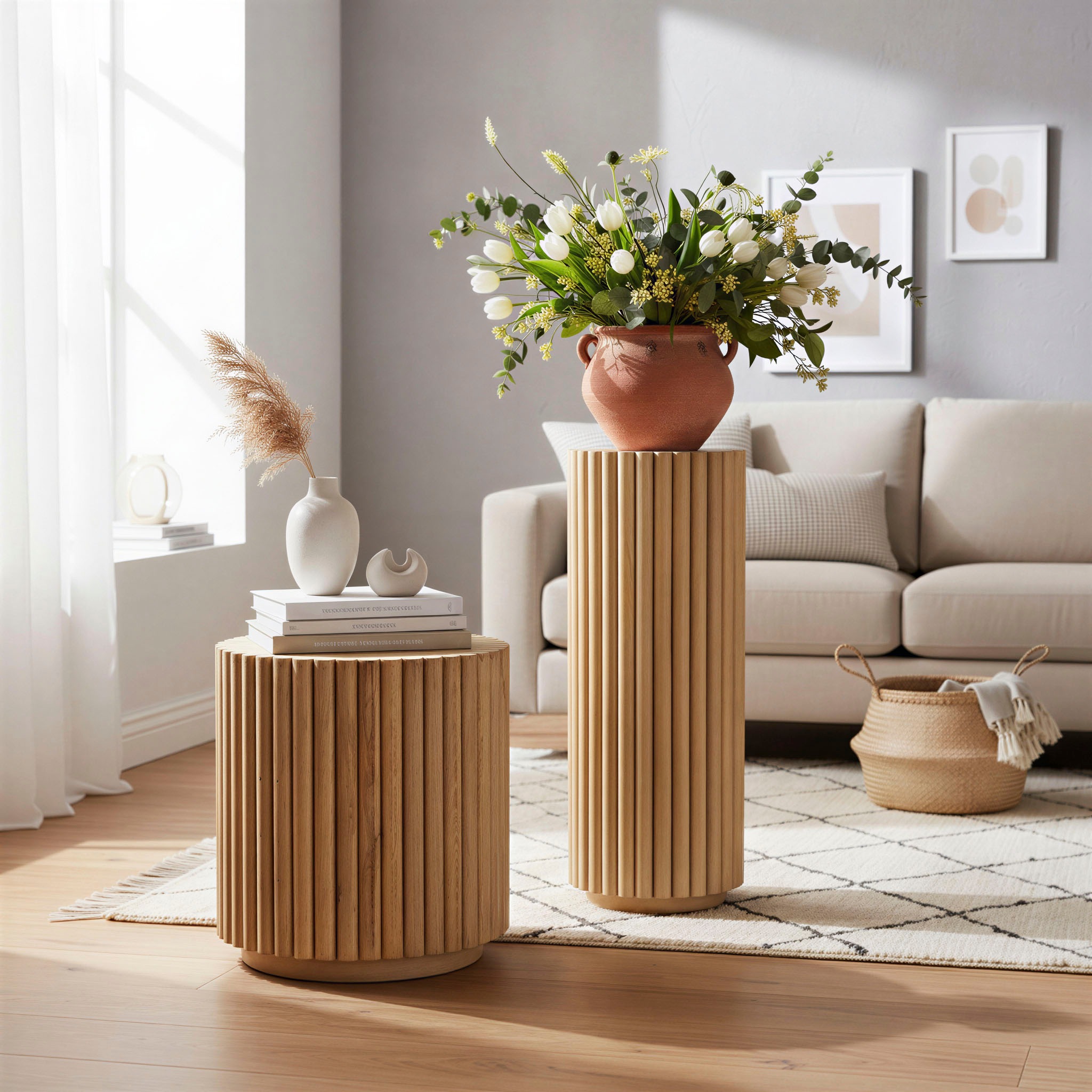 SIT Blumenhocker "Fargo aus Mangoholz mit Lamellendesign im Ribbed-Look" Extravagantes Lamellendesign im hochwertigen Ribbed-Look