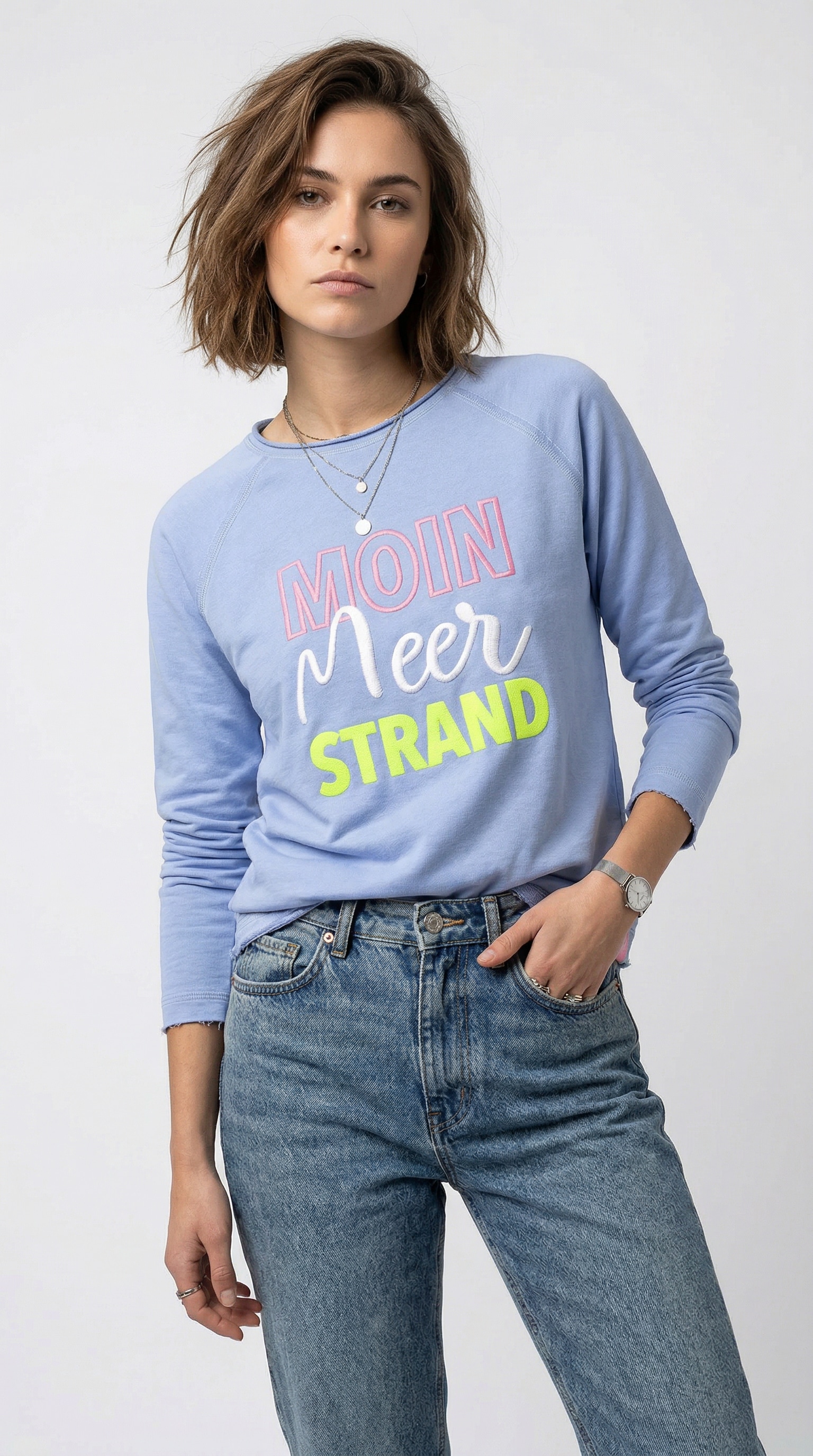 Zwillingsherz Hoodie ""Moin Meer Strand"", mit Used-Look Kanten und maritim günstig online kaufen