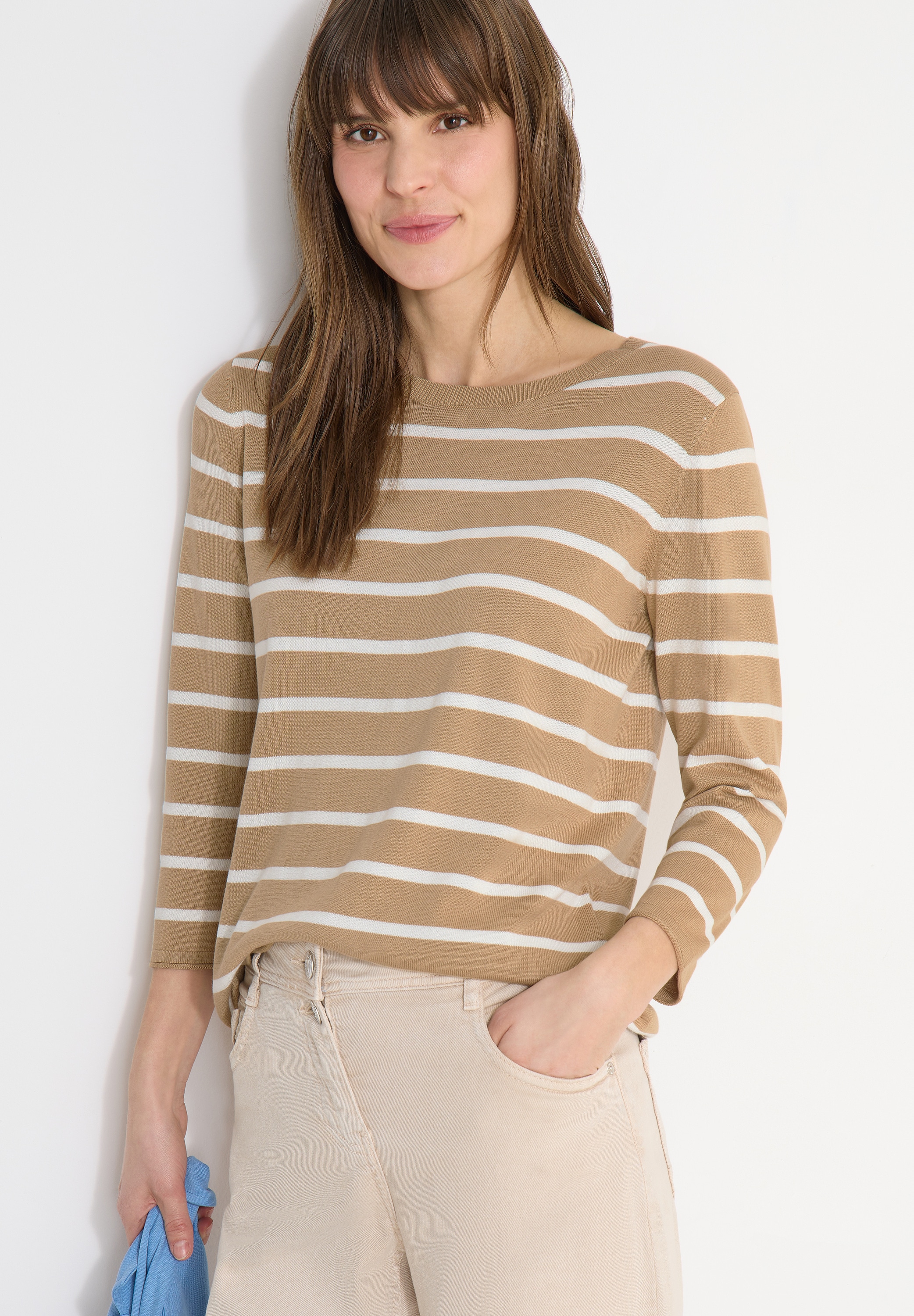 Strickpullover CECIL, Damen, Gr. XXL (46), golden camel, Web, 60% Baumwolle, 40% Viskose, unifarben, comfort fit normal, Rundhals, Bündchen, Pullover Strickpullover, mit 3/4 Ärmeln