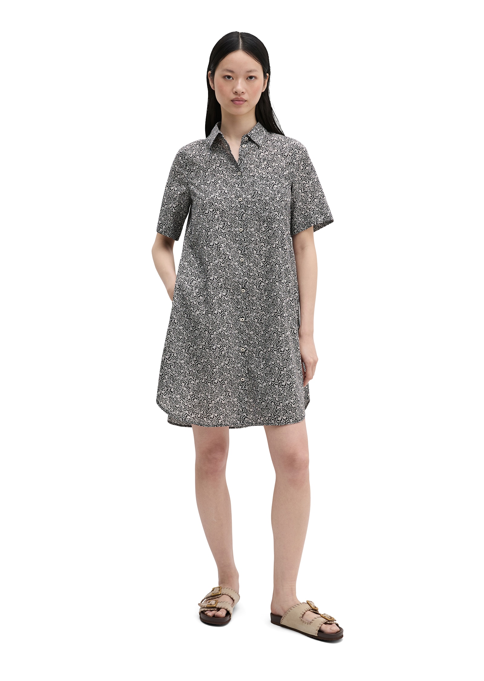Marc O'Polo Hemdblusenkleid Seitennahttaschen loose aus bedrucktem Baumwoll-Voile