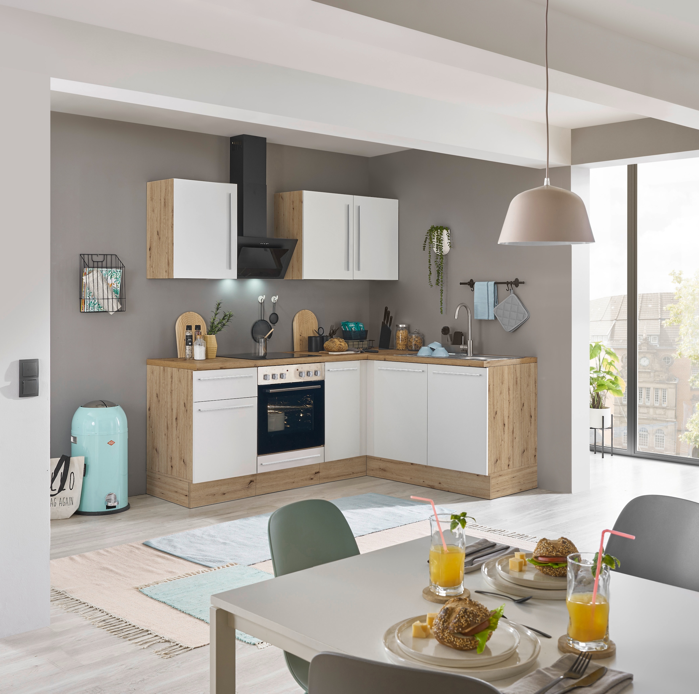 KOCHSTATION Winkelküche »Florida, Stellbreite 210x165 cm« wahlweise mit E-Geräten, mit Softclose für Türen und Schubkästen