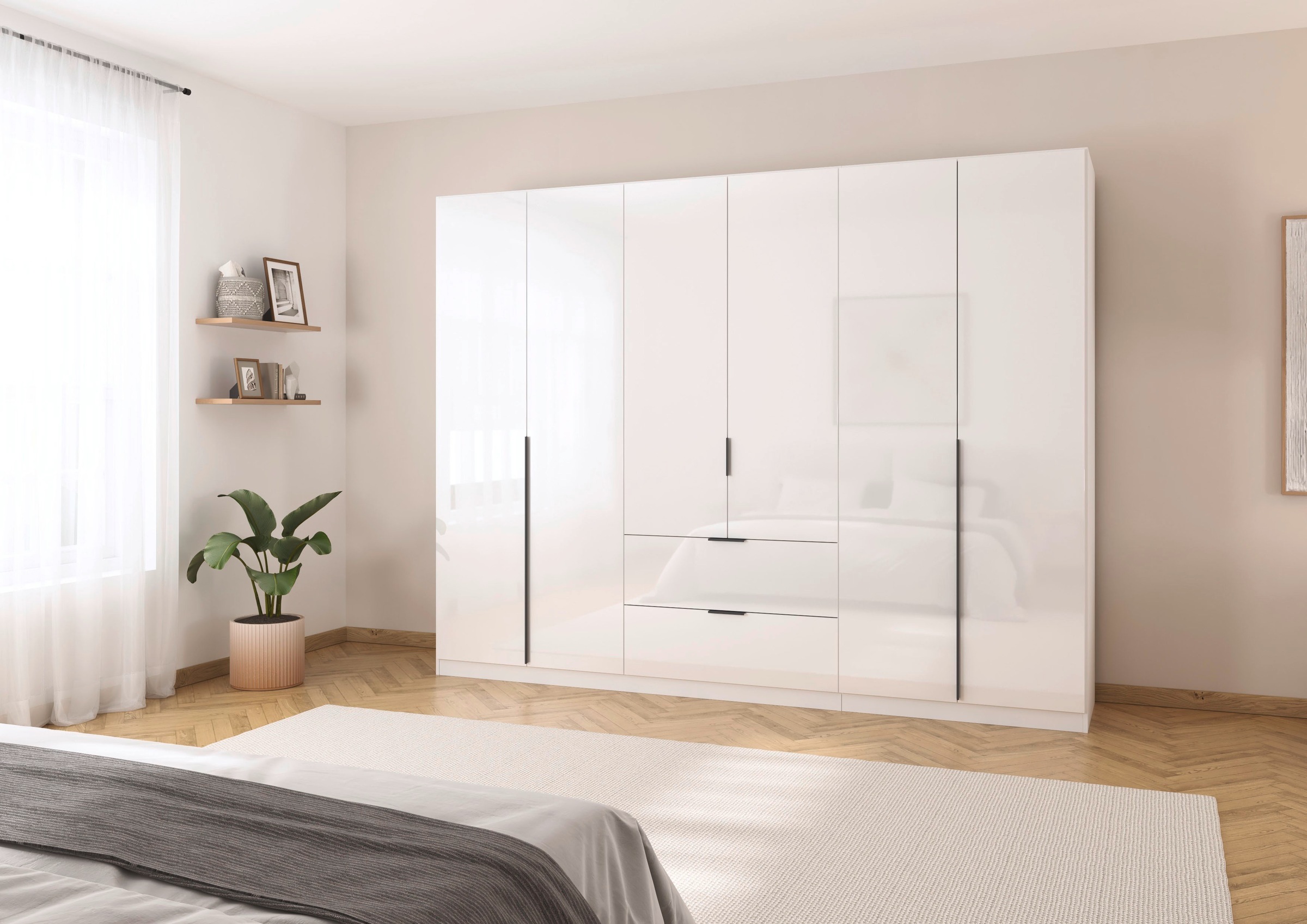 rauch Drehtürenschrank »Kleiderschrank Schrank Garderobe AGORDO mit Dekor- oder Hochglanzfront«, (in zwei Griff-Farben mit Dekor- oder Hochglanzfront), mit Außenschubkästen, in 6 Breiten und 2 Höhen MADE IN GERMANY