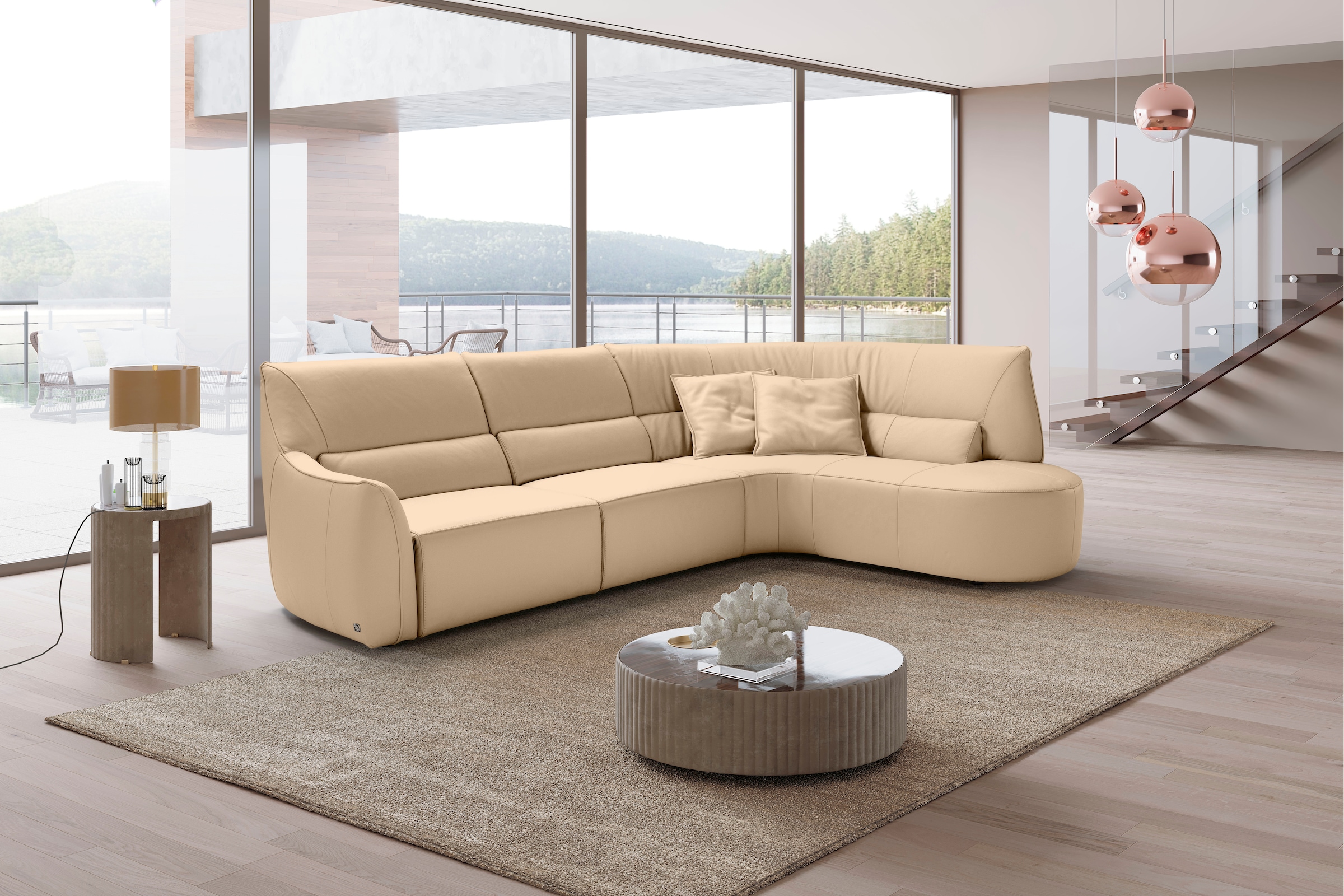 Egoitaliano Ecksofa "Puffy, extravagant & edel, Retro Designsofa, hoher Sitzkomfort, L-Form" mit Ottomane, wahlweise mit und ohne elektrischer Relaxfunktion