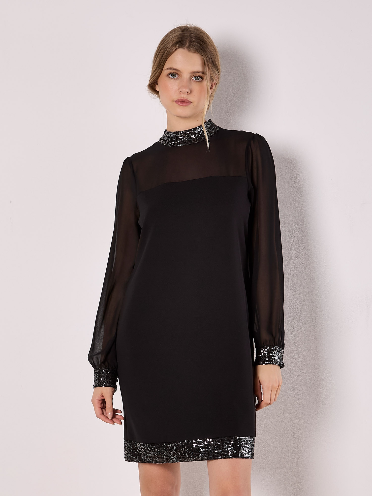 Apricot Paillettenkleid »Paillettenkleid mit hohem Ausschnitt« mit semitransparenten Armen