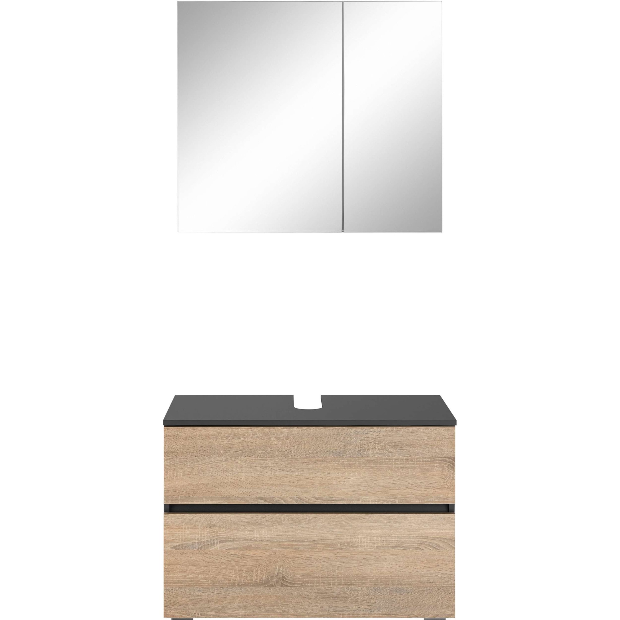 Home affaire Badmöbel-Set »Wisla«, (Set, 2 St.), Spiegelschrank, WBU mit Siphonausschnitt u. Push-to-open, Breite 80 cm