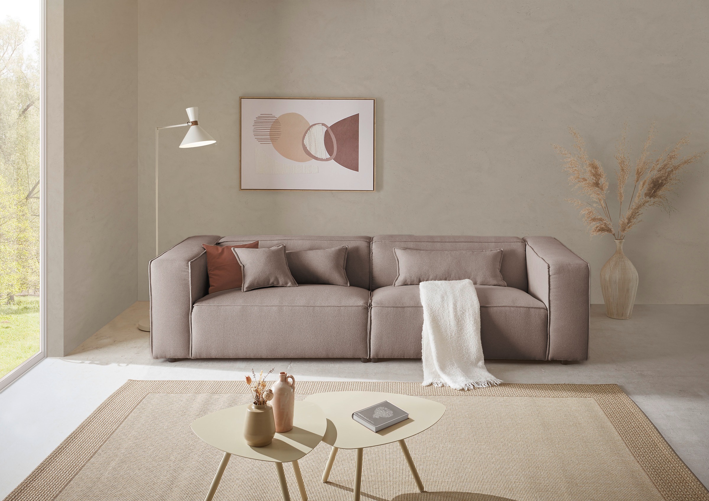 LeGer Home by Lena Gercke 3-Sitzer »PIARA, Couch mit Kedernaht, Sofa in Cord oder Leinenoptik«, schwarze Füße, bequemer Sitzkomfort