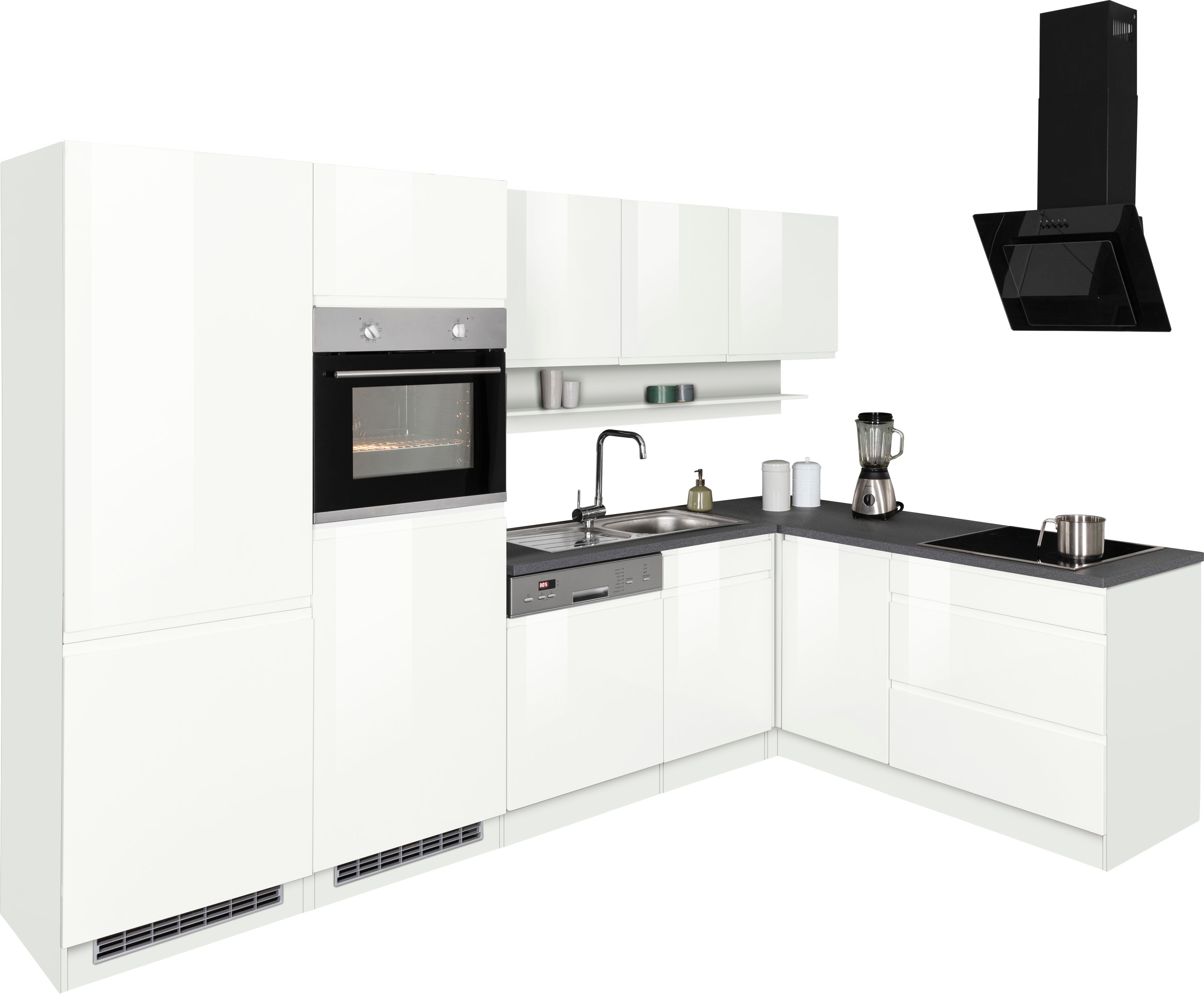 KOCHSTATION Winkelküche "KS-Virginia,neu in verbesserter Ausführung" Arbeitsplatte 38 mm stark, Stauraum, Softclose, Stellbreite 290/180 cm, Soft-Close, ohne E-Geräte