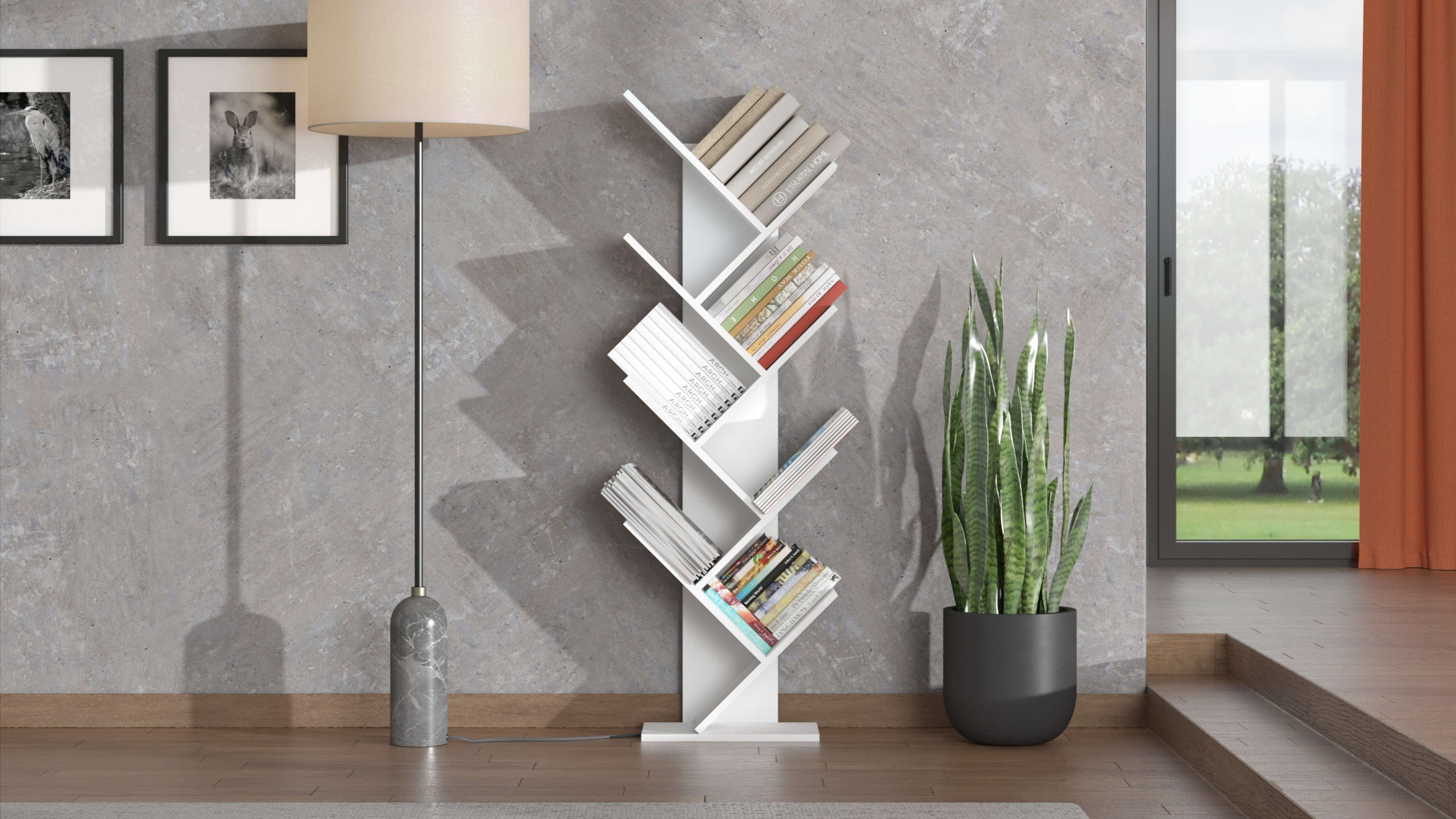 Home affaire Bücherregal »Monopoli, Standregal, Holzdesign, Wandregal, Dekoregal,  Ast-Optik« Modernes Baum-Design Bücherregal in 2 Farben ? stilvoll und kompakt