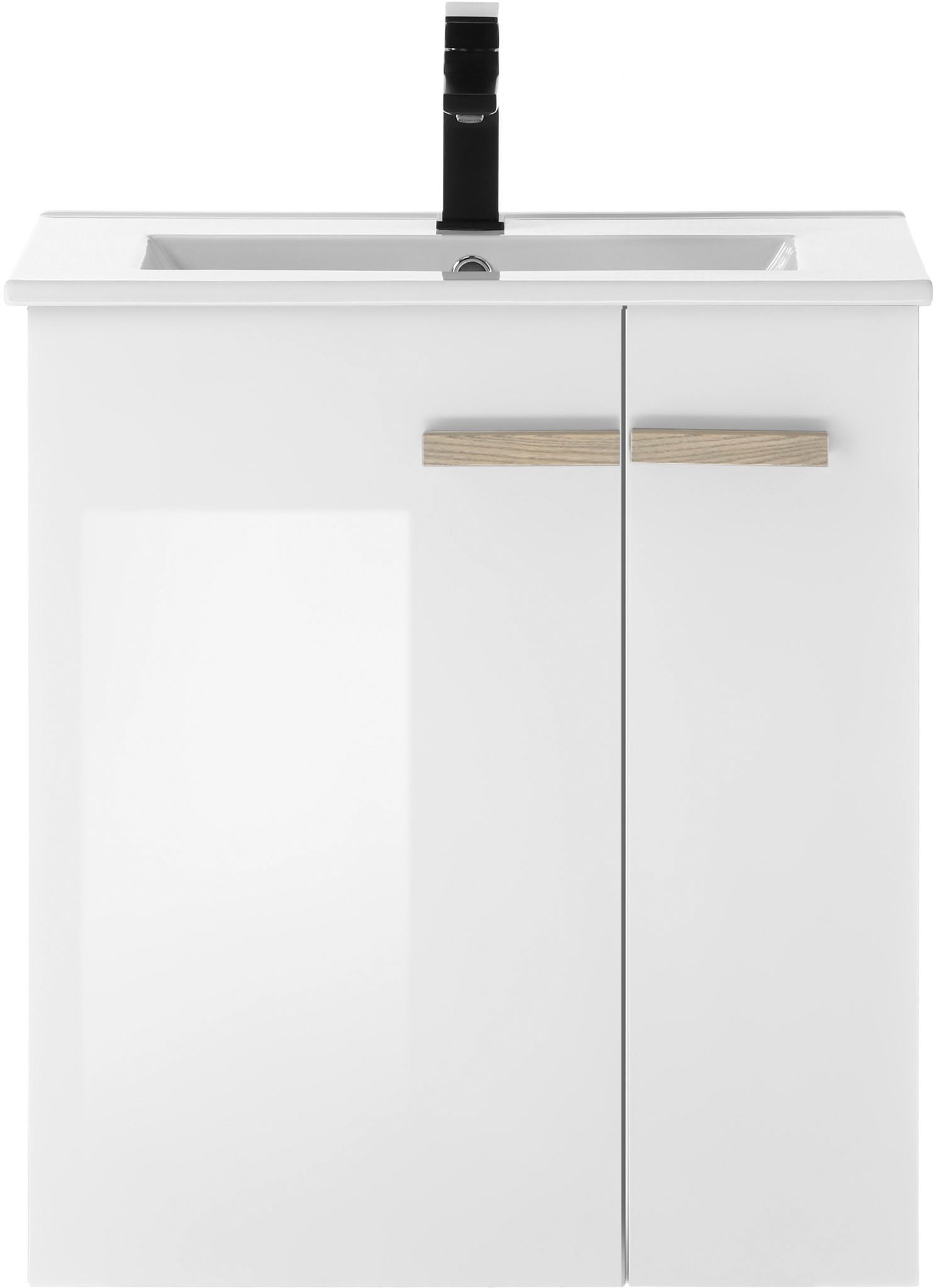 Places of Style Waschtisch »SOLiD, Unterschrank inkl. Waschbecken, Badschrank mit Holzgriffe«, in zwei Farben verfügbar, inkl. Waschbecken, Breite 60 cm