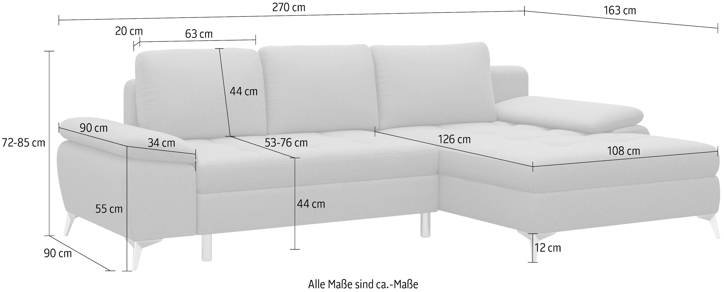 sit&more Ecksofa »Latigo L-Form«, mit Recamiere, wahlweise mit Bettfunktion und Bettkasten