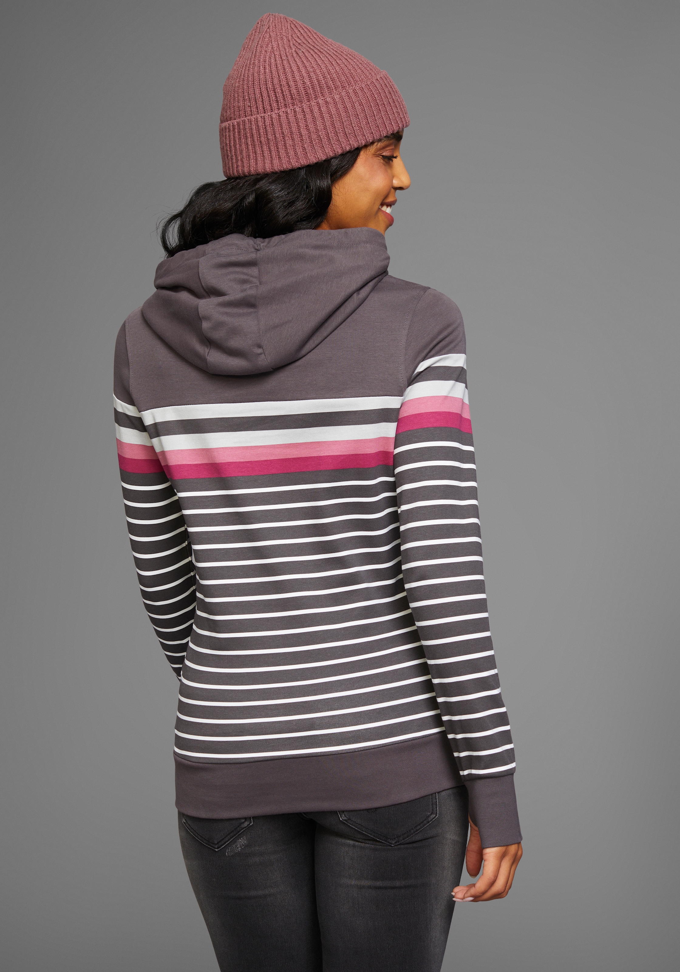 KangaROOS Kapuzensweatshirt , Langarm mit Daumenlöchern,  bequem geschnitten und hüftbedeckend
