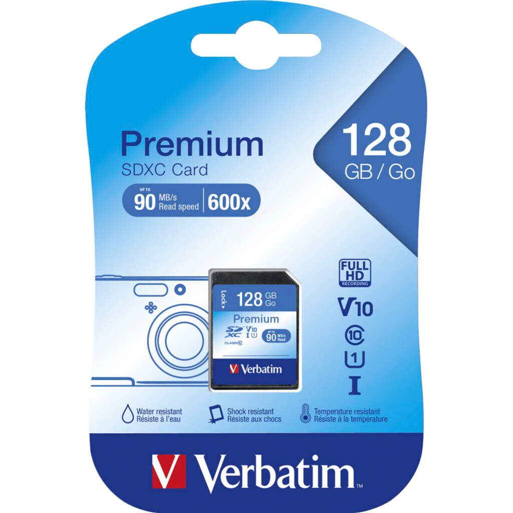 Verbatim Speicherkarte »Premium U1 SDXC 128GB«, (Class 10 90 MB/s Lesegeschwindigkeit)