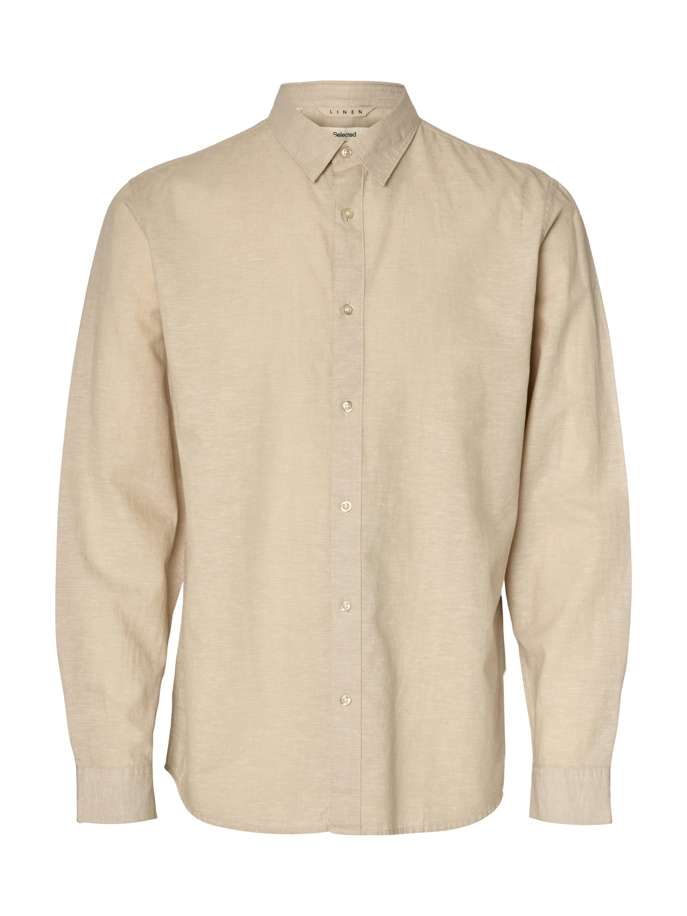 Langarmhemd SELECTED "SLHSLIMSUN LS SHIRT CLASSIC D", Herren, Gr. XL, N-Gr, pure cashmere, Web, Obermaterial: 71% Baumwolle, 29% Leinen, unifarben, slim fit normal, 1-Knopf-Manschette, Hemden