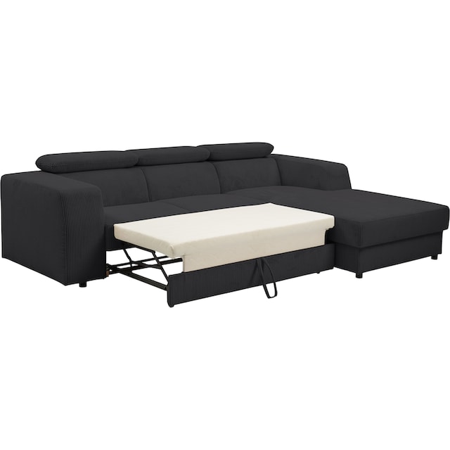 WERK2 Ecksofa »Cherry 270 cm breit, Kopfteilverstellung, Bettfunktion« Cord, L-Form, XXL, Schlaffunktion, Bettkasten
