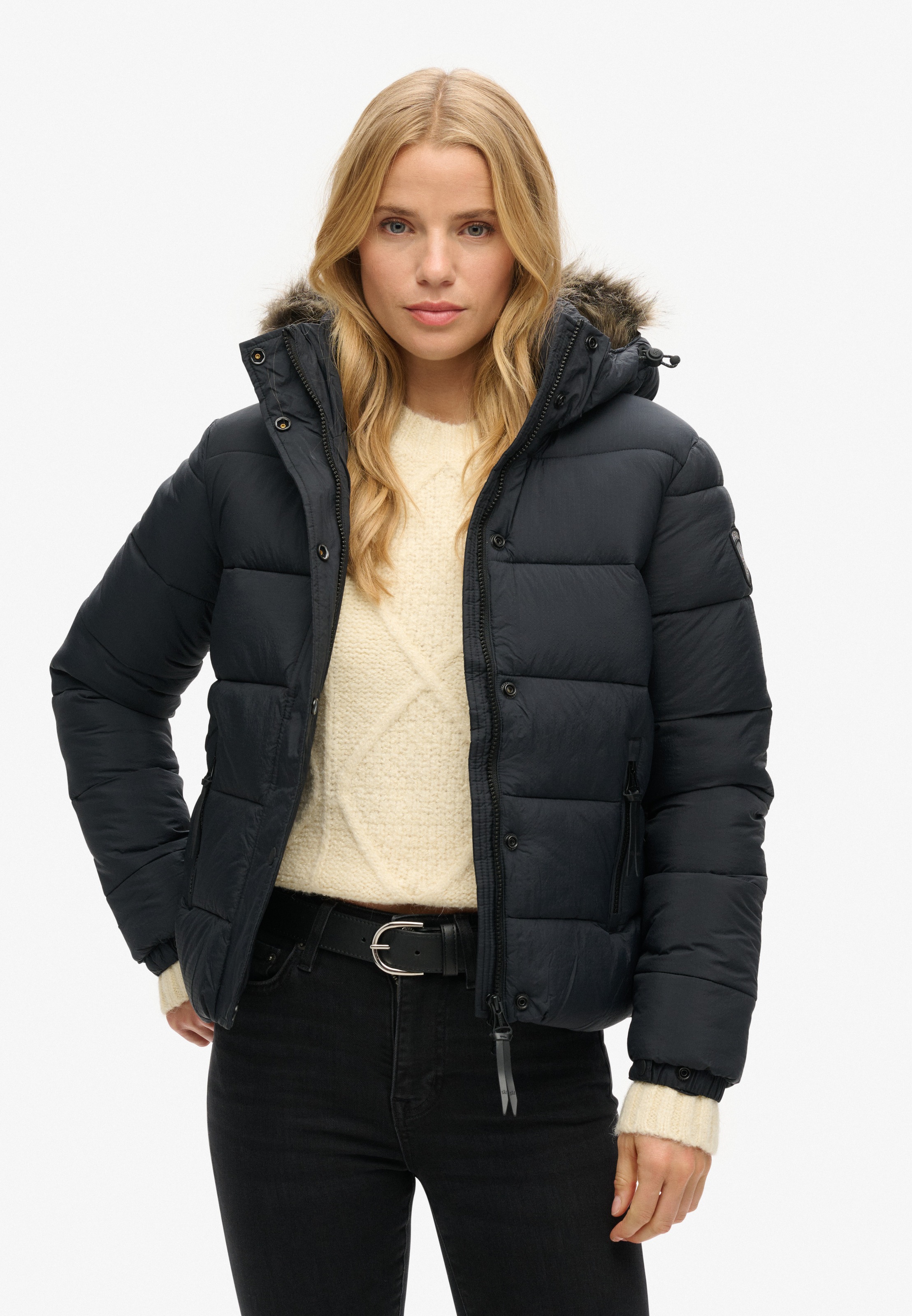 Superdry Steppjacke »FAUX FUR SHORT HOOD PUFFER«, mit Kapuze