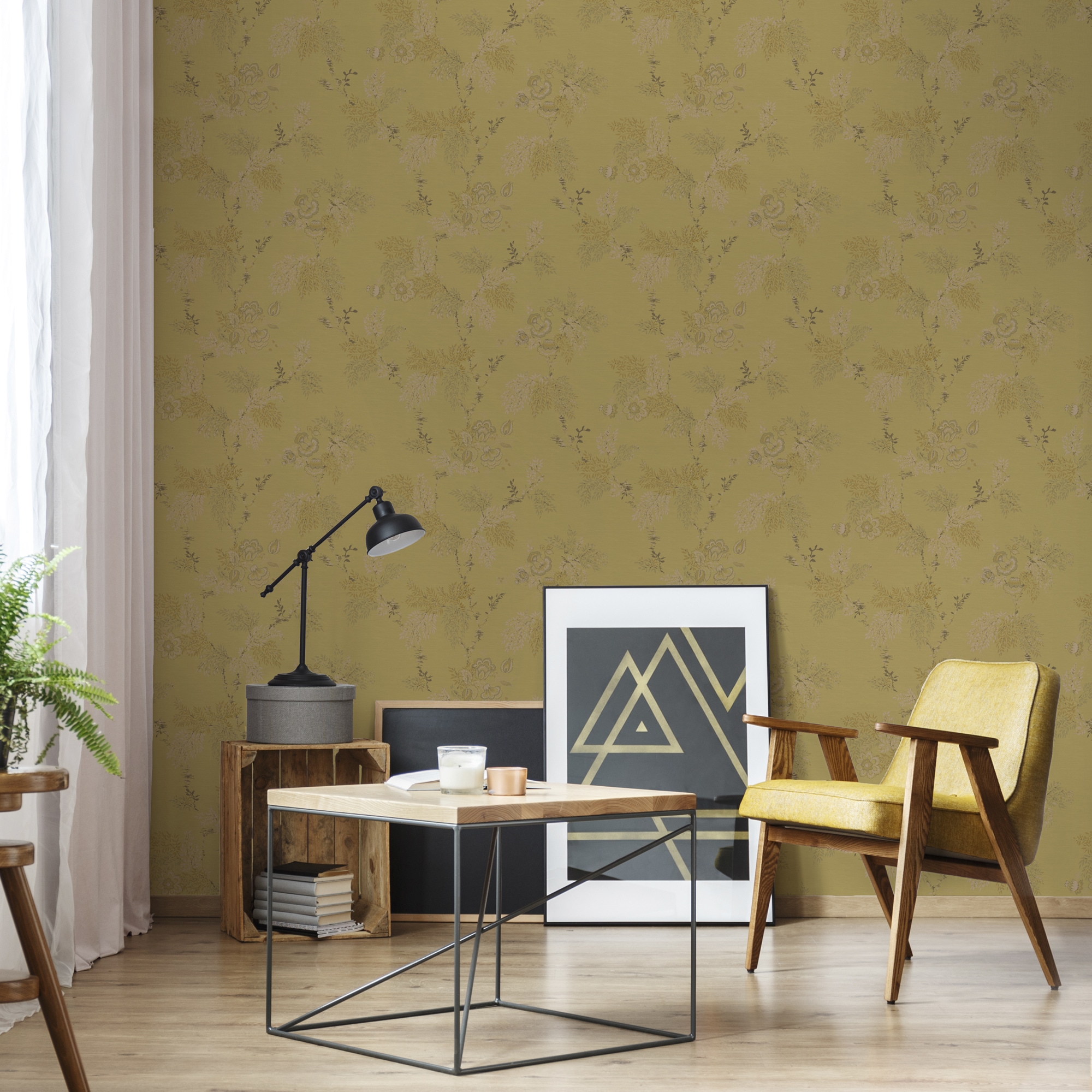 Superfresco Easy Vliestapete "Kimono Ocker/Gold 10mx52cm" natürlich glatt Kimono Gelb/Gold 1000x52cm