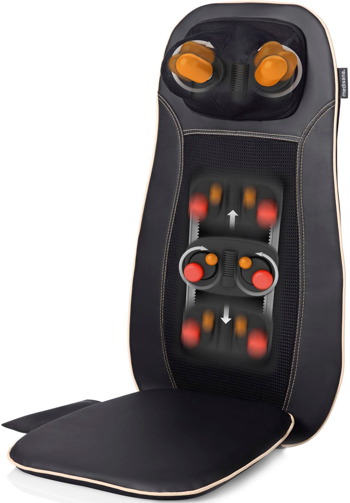 MEDISANA Shiatsu-Massagesitzauflage "MCN", schwarz, Kunstleder, Polyester, B:40cm H:118cm T:9cm, Massagegeräte, 3 Massagezonen, Nackenmassage,