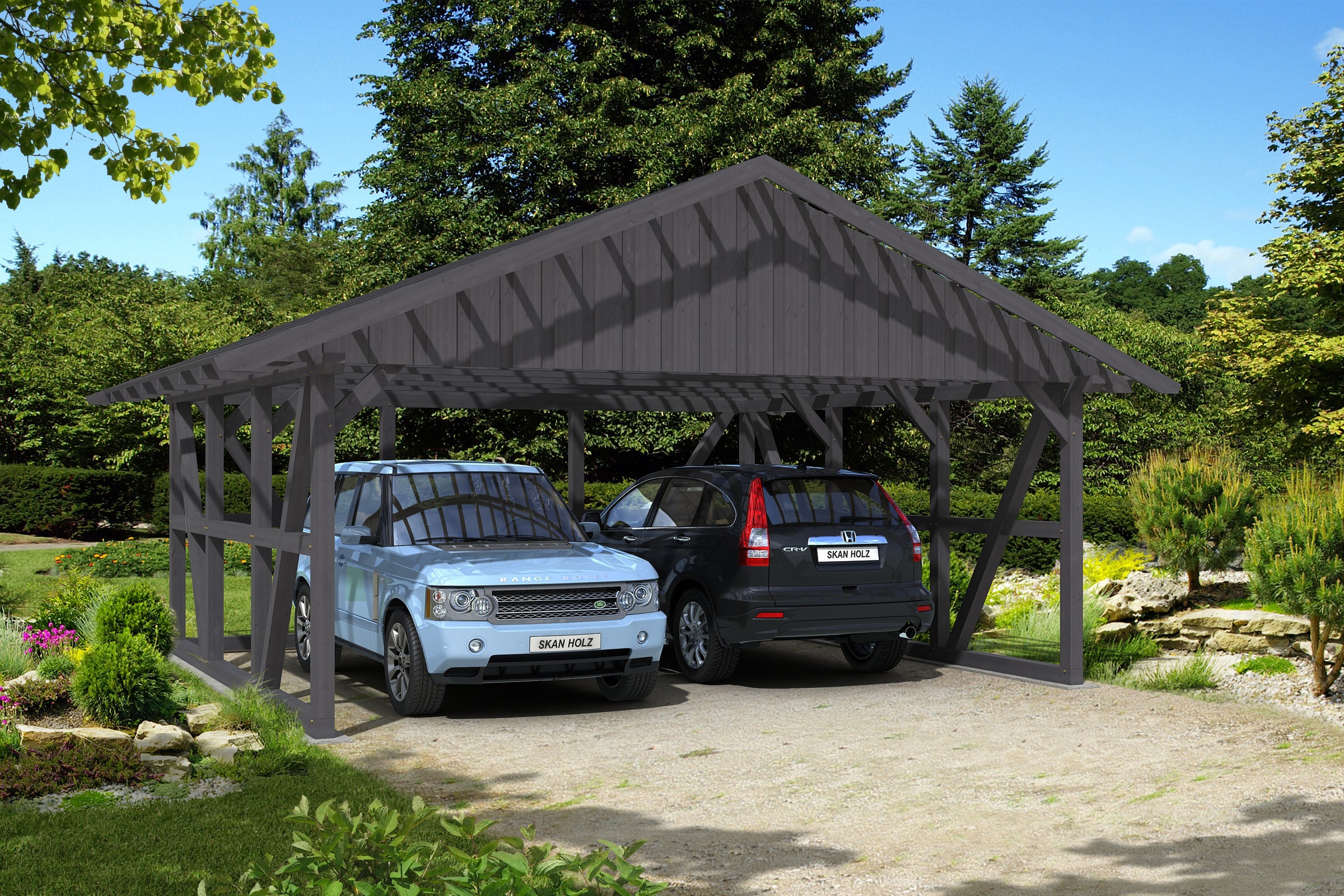 Skanholz Doppelcarport »Schwarzwald«, 560 cm, Schiefergrau, mit Dachlattung