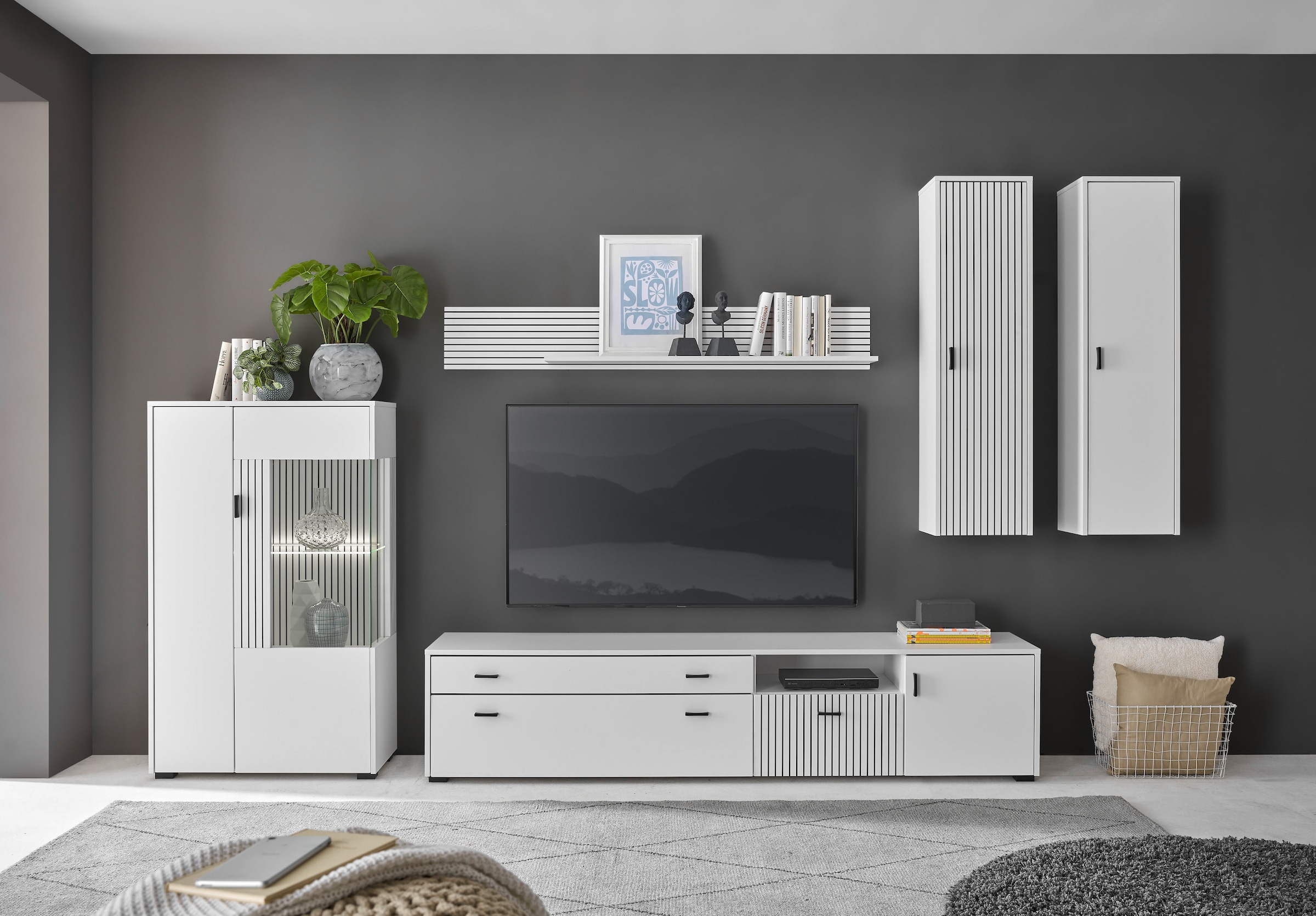 INOSIGN Wohnwand "HUDSON" Set, 5 Stk. tlg. mit moderner Rillenoptik, Griffe günstig online kaufen