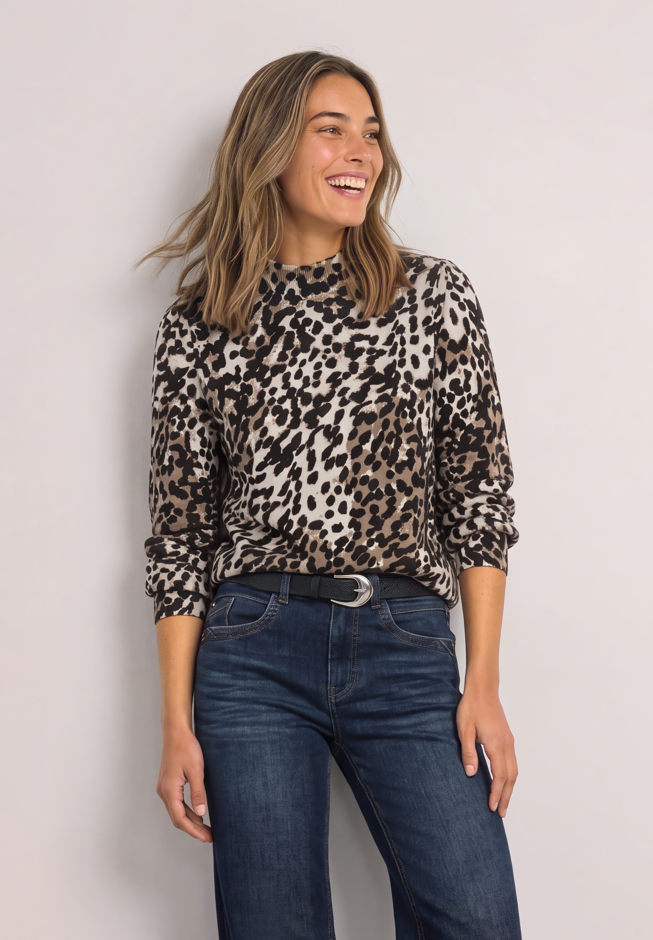 STREET ONE Stehkragenpullover aus softem Materialmix