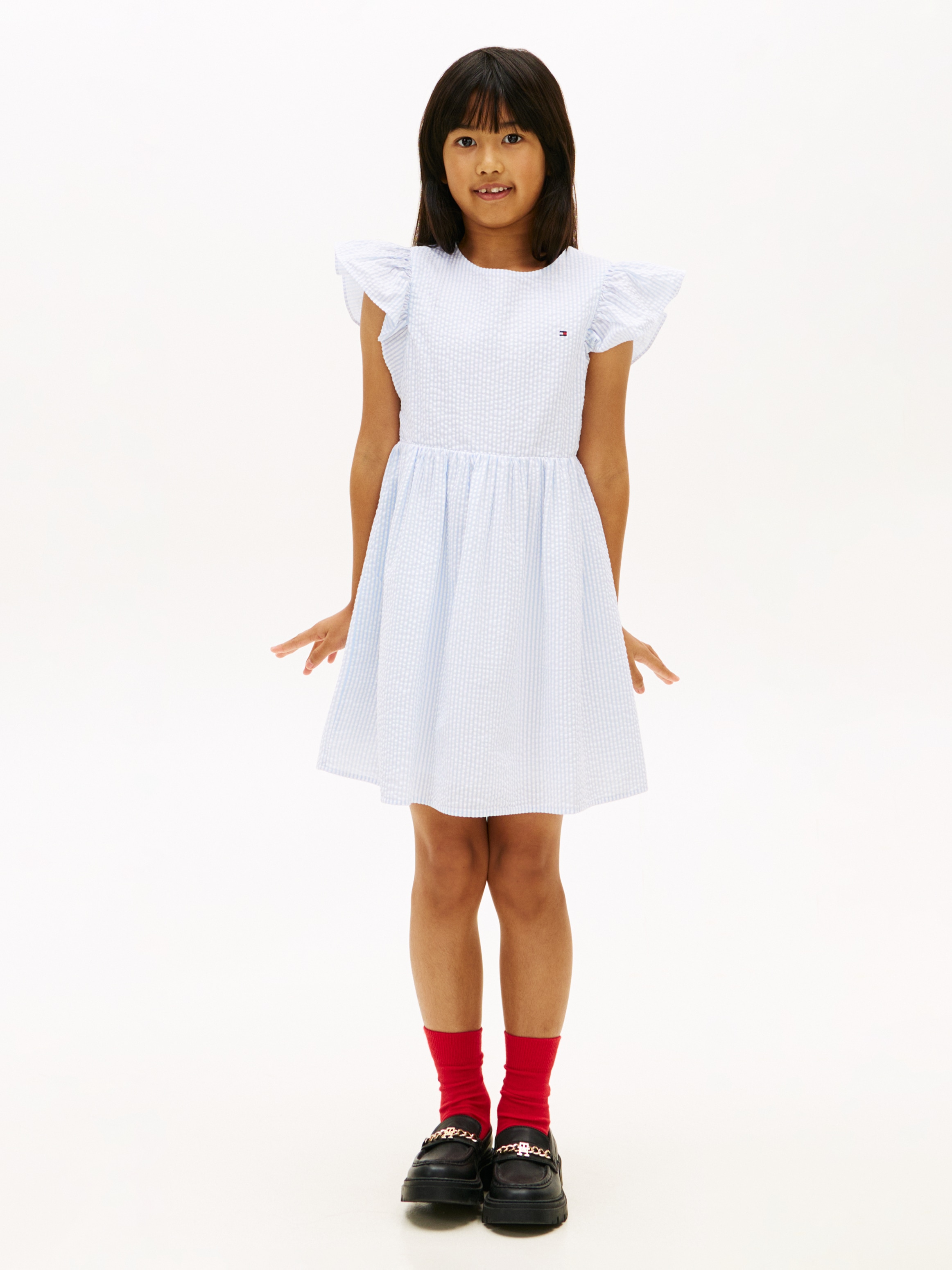 Tommy Hilfiger Sommerkleid »SEERSUCKER DRESS SHORT SLEEVE« Kinder bis 16 Jahre, Rüschenärmel